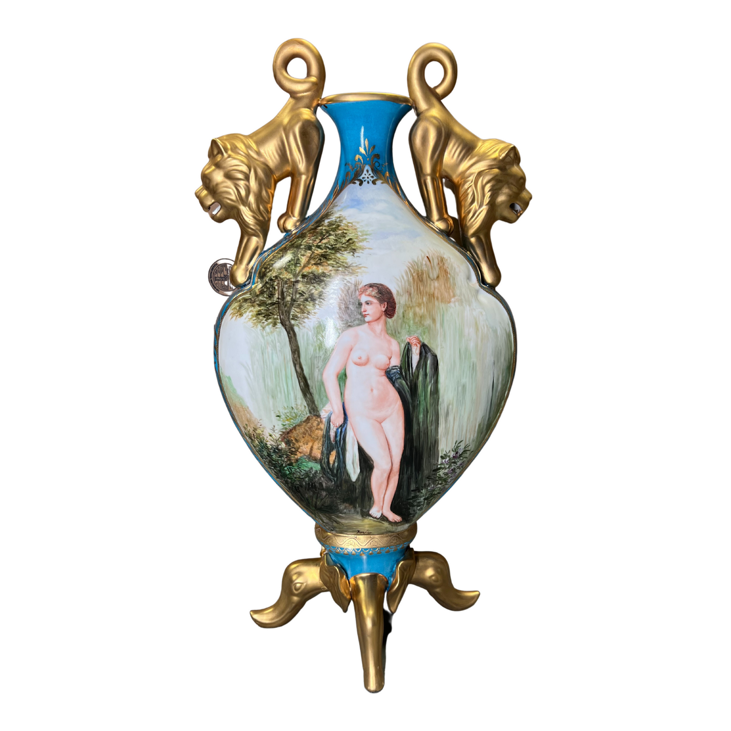 Jarrón Plano Porcelana Asa León