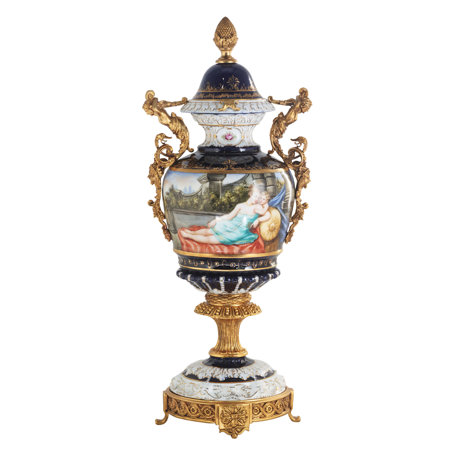 Hand-painted Bronze Handle Rococo Porcelain Vase