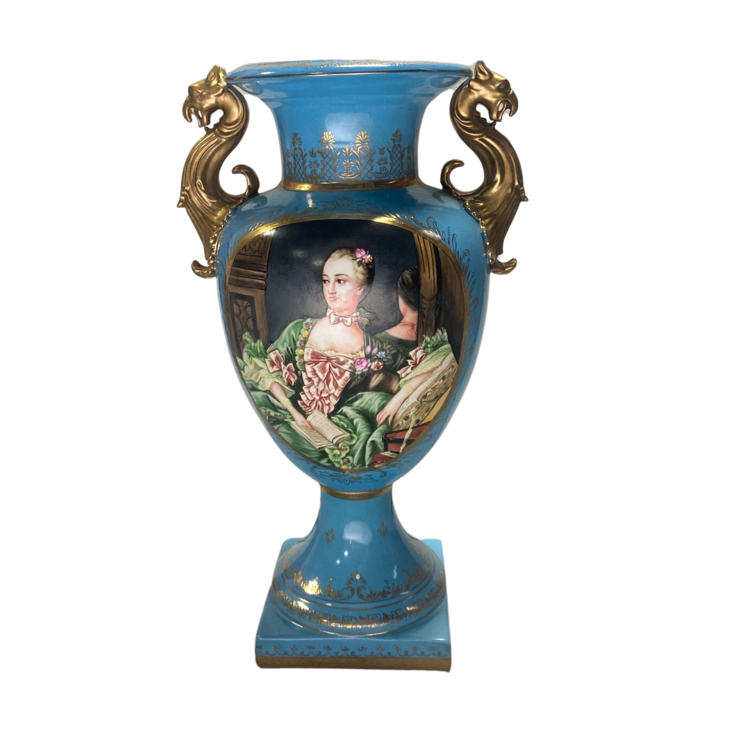 Jarrón de porcelana con mango de bronce
