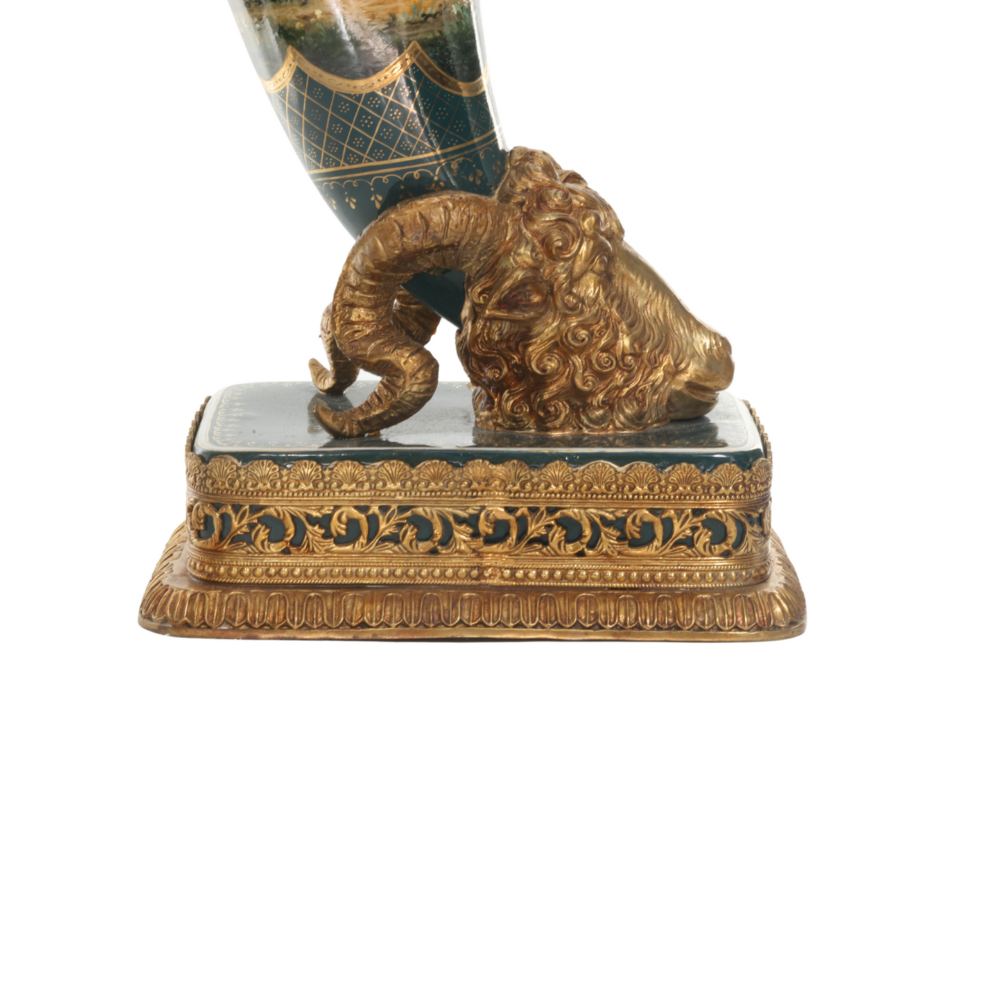 Hand-painted Rococo Style Tall Ram Vase