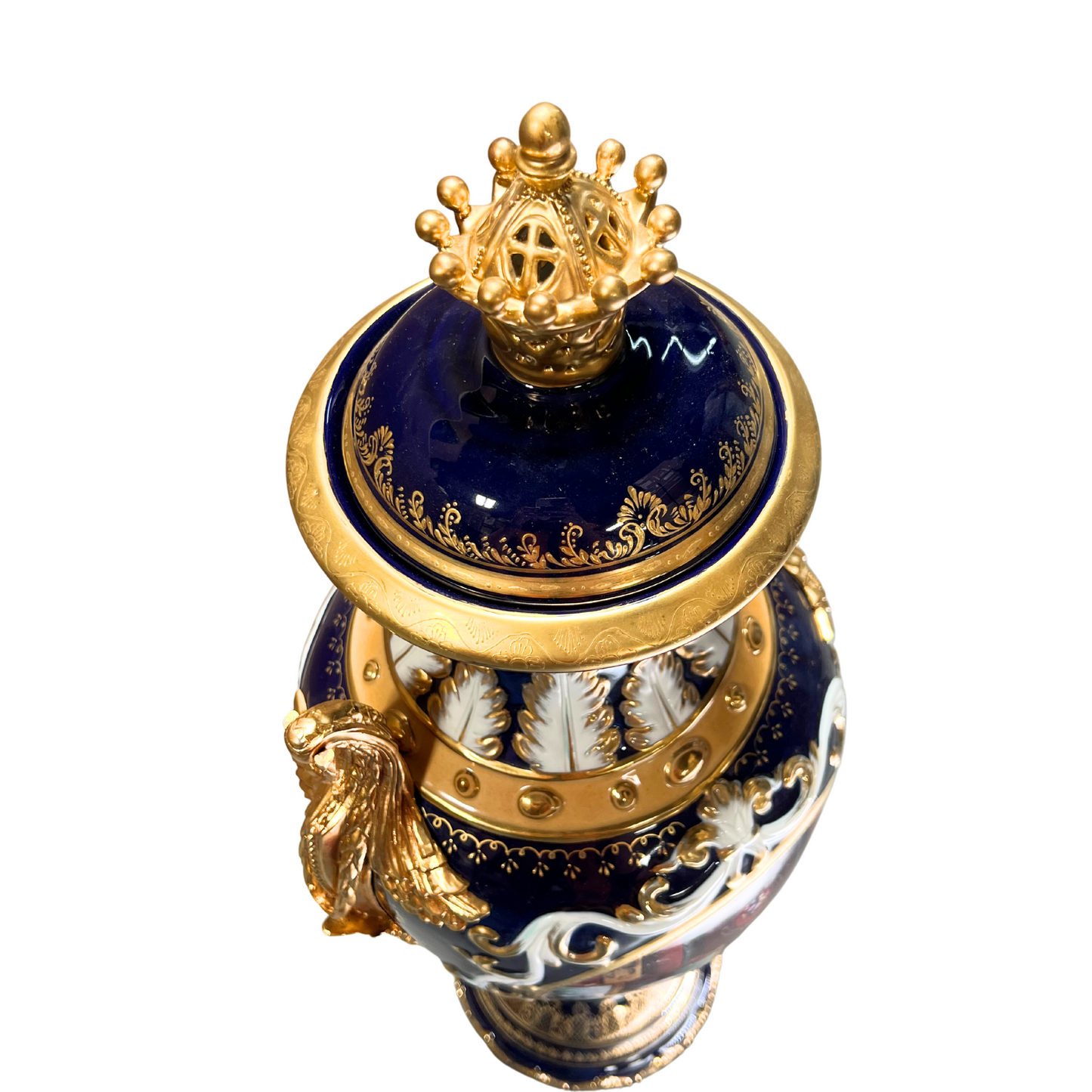 Hand-painted French Style Porcelain & Bronze Handle Vase