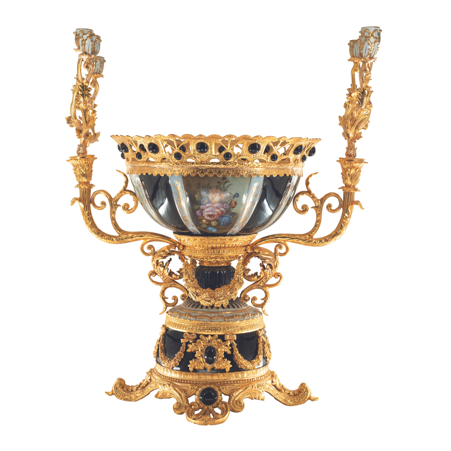 Porcelain Decorative Hand-Painted Center Piece Bowl & Candelabra