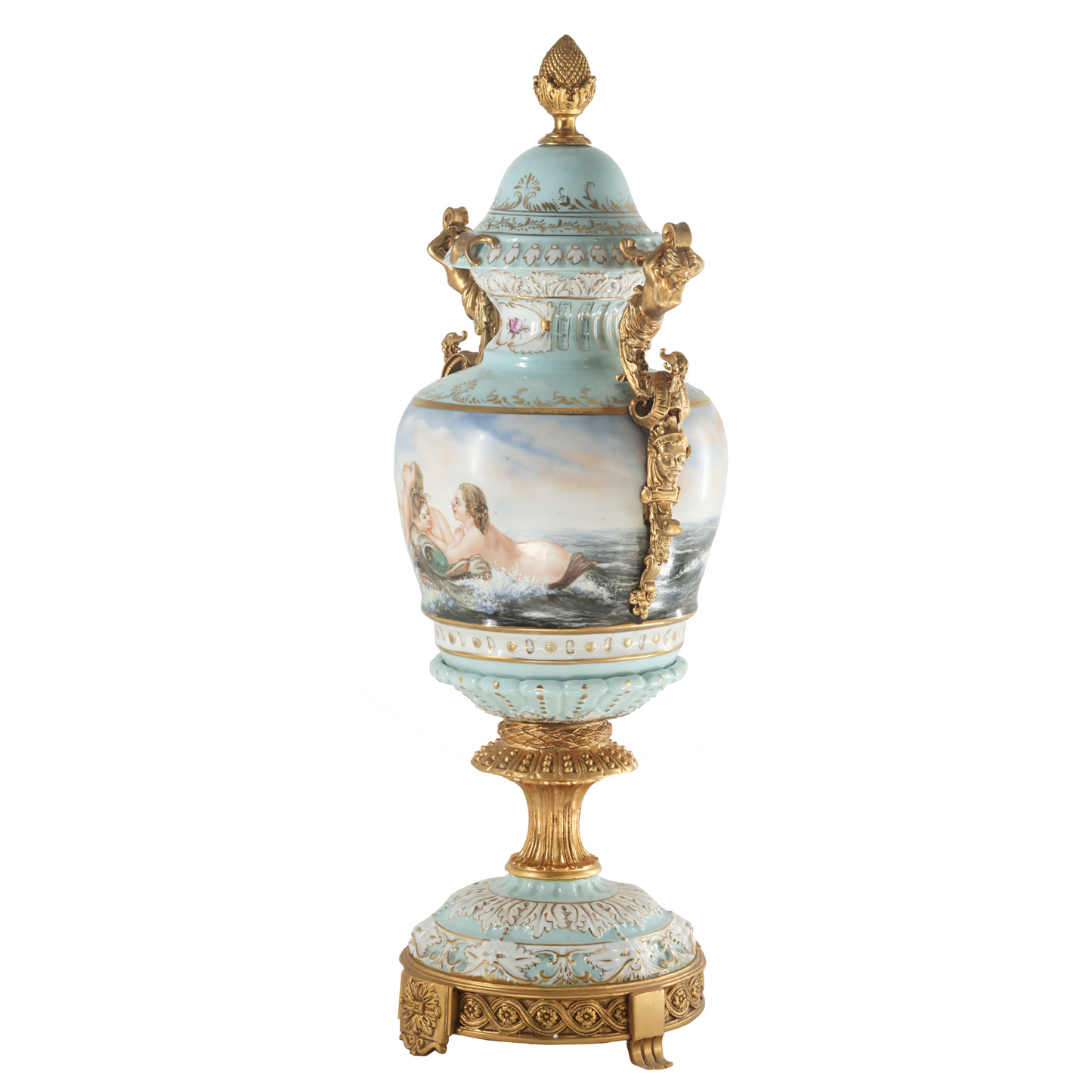 Hand-Painted Bronze Handle French Style Porcelain Vase