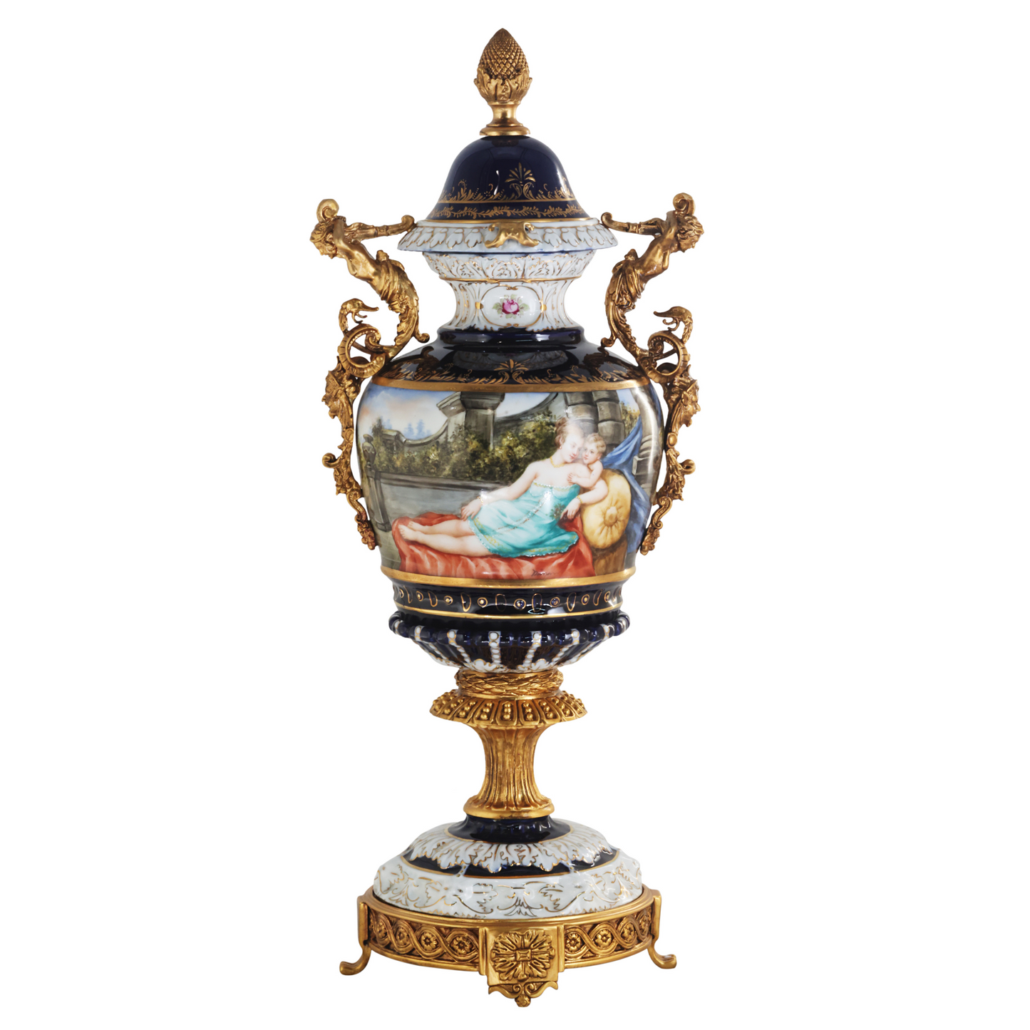Hand-painted Bronze Handle Rococo Porcelain Vase
