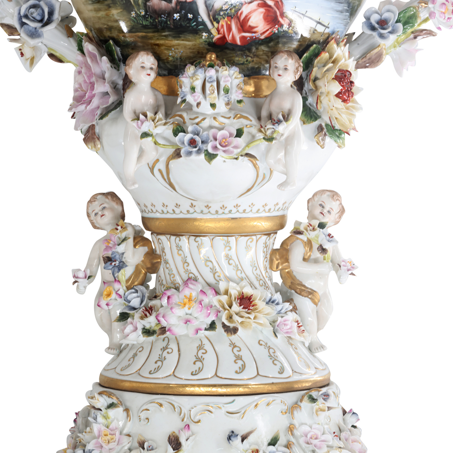 Hand-painted Rococo Three Dimensional Porcelain Flower Urn