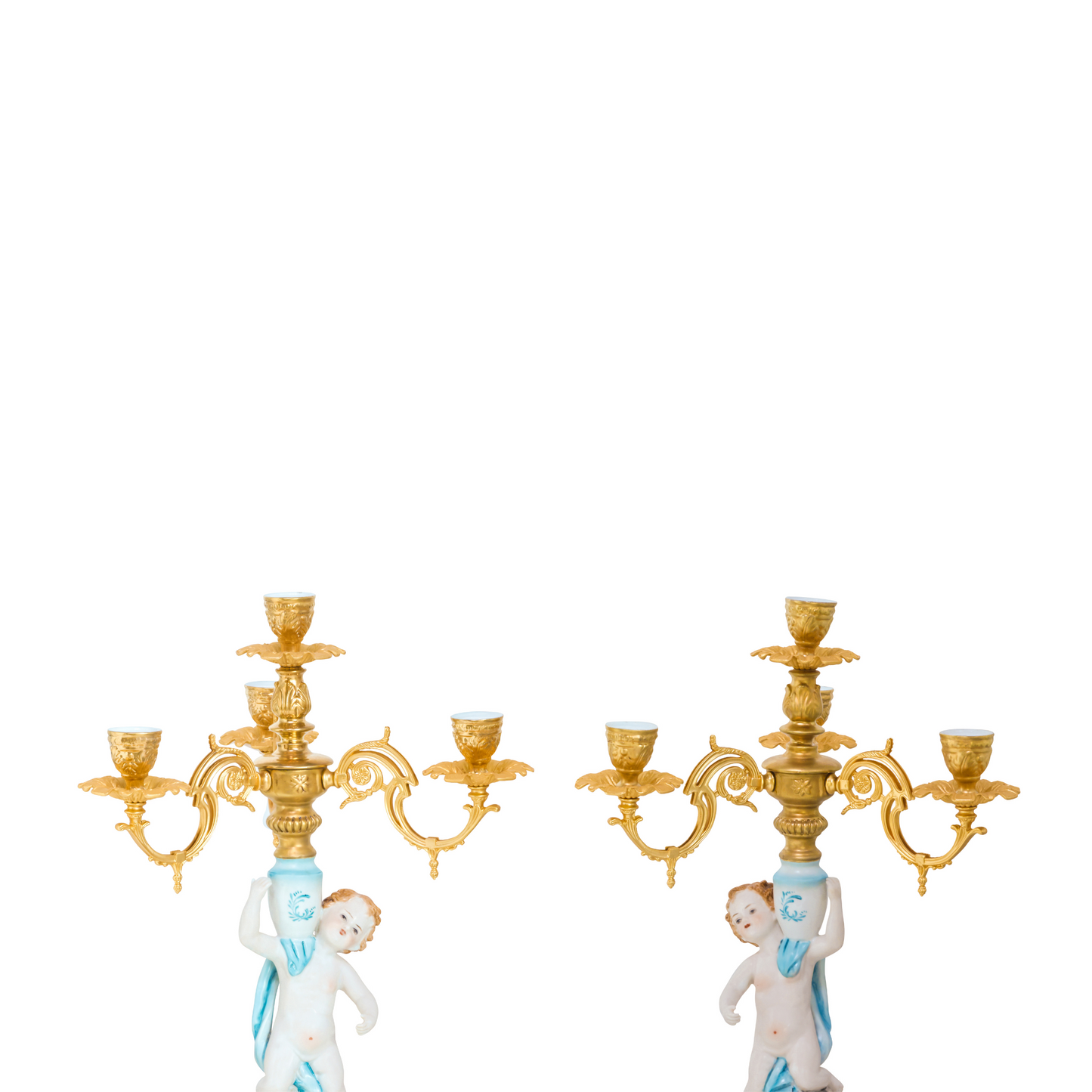 Hand-Painted Cherub Candle Holder Set