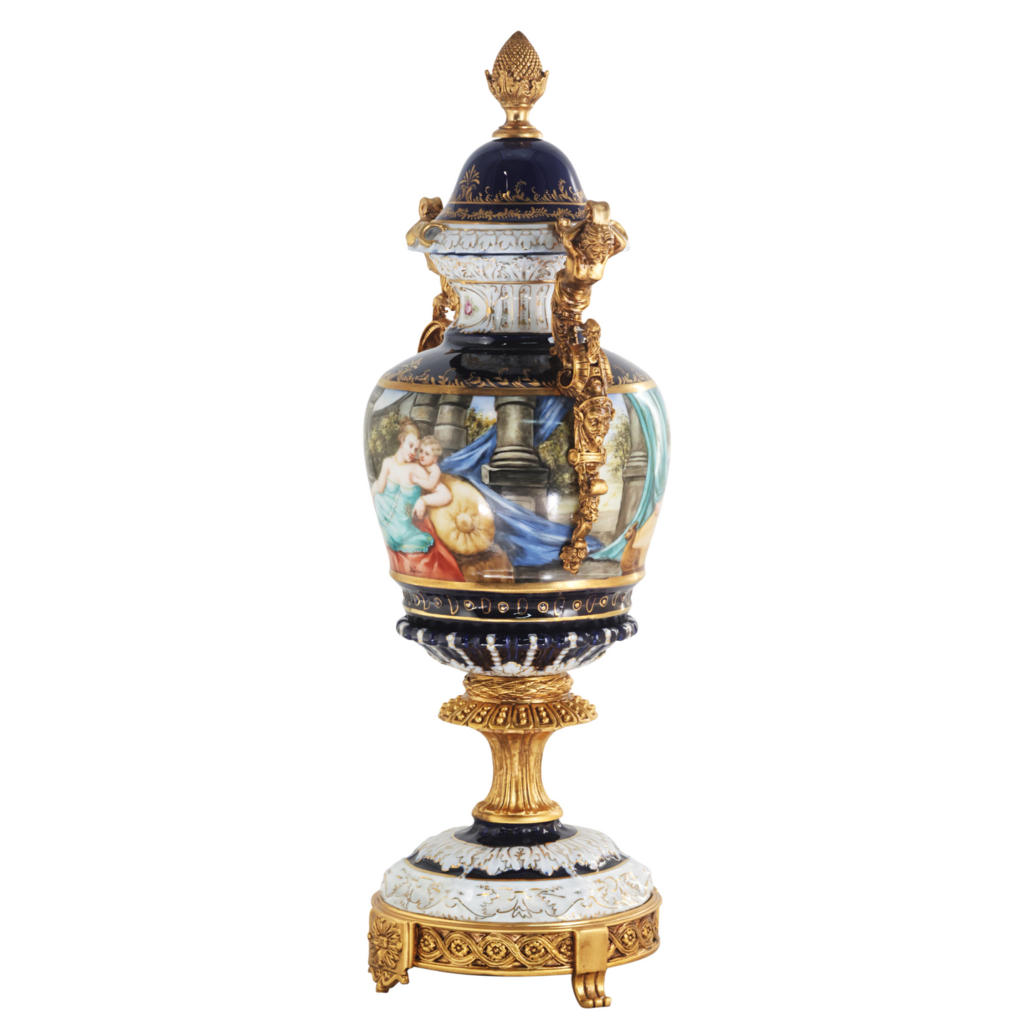 Hand-painted Bronze Handle Rococo Porcelain Vase
