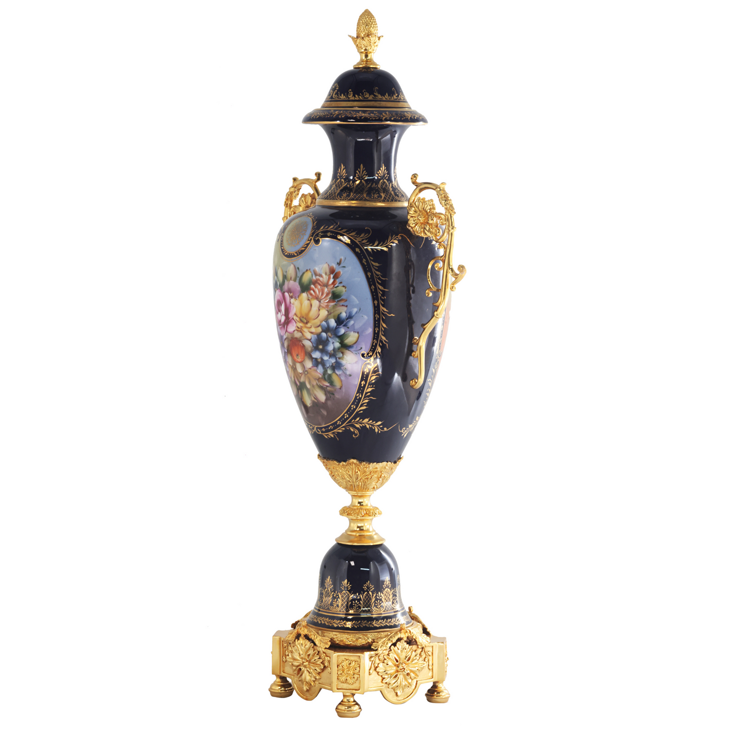 Jarrón de porcelana rococó con mango de bronce