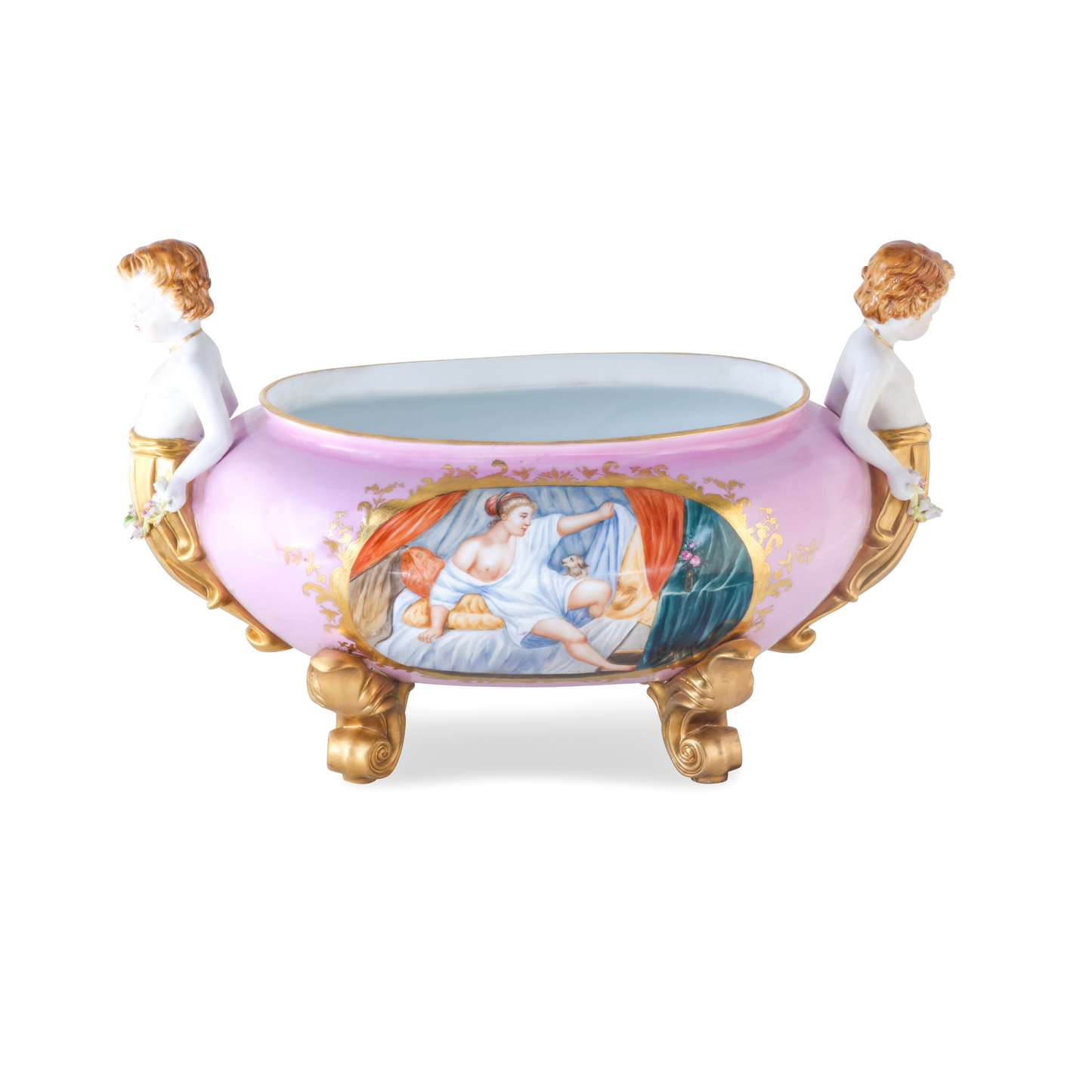 Exceptional Covered Porcelain Cherub Jar