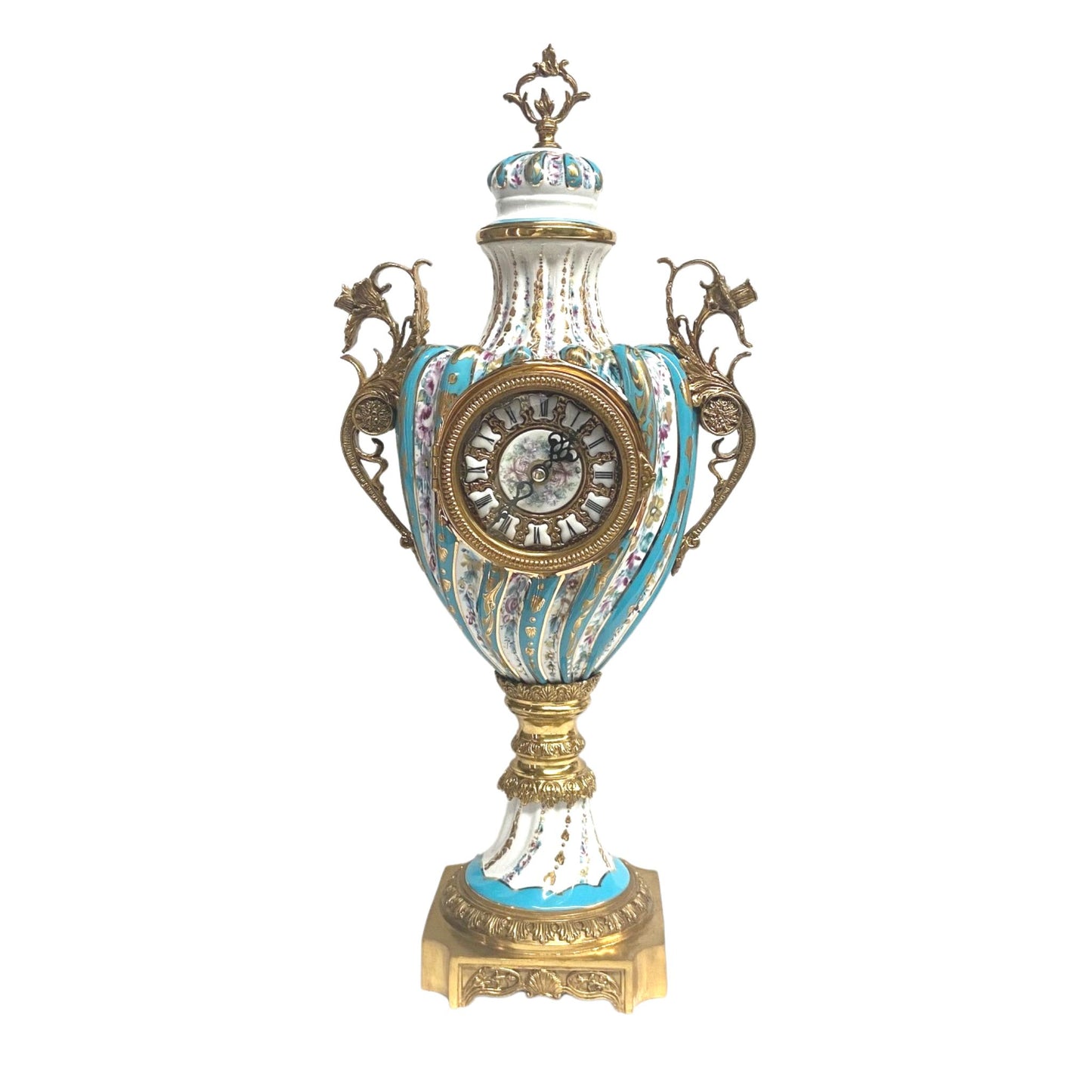 Bronze and Porcelain Hand-painted Urn With Clock