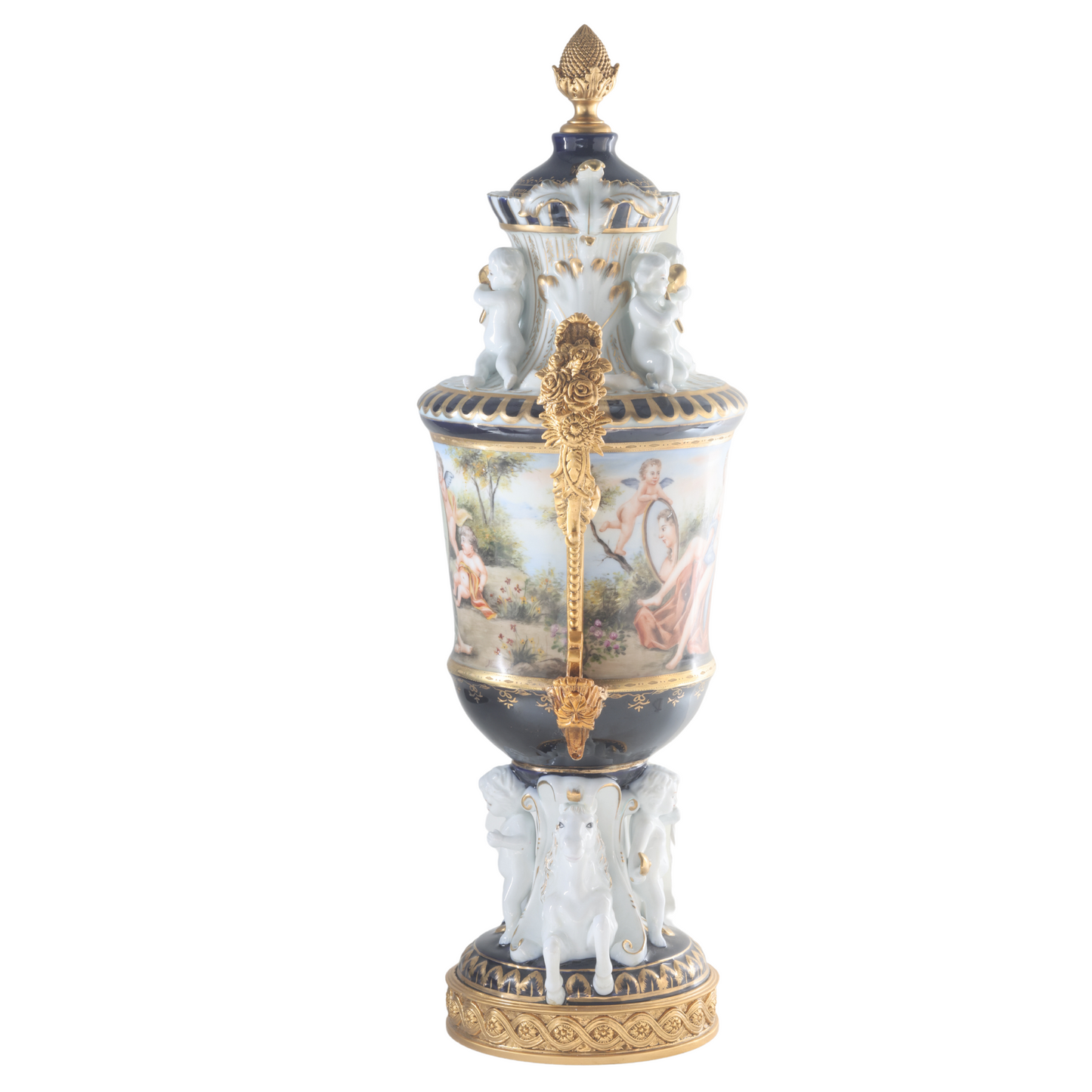 Bronze Handle Rococo Hand-painted Porcelain Vase