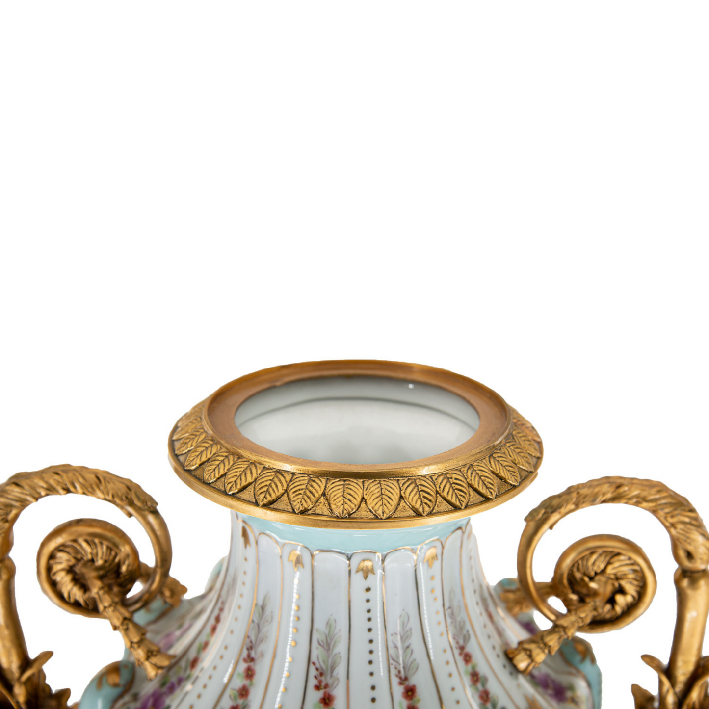 Porcelain Swirl And Bronze Handle Vase