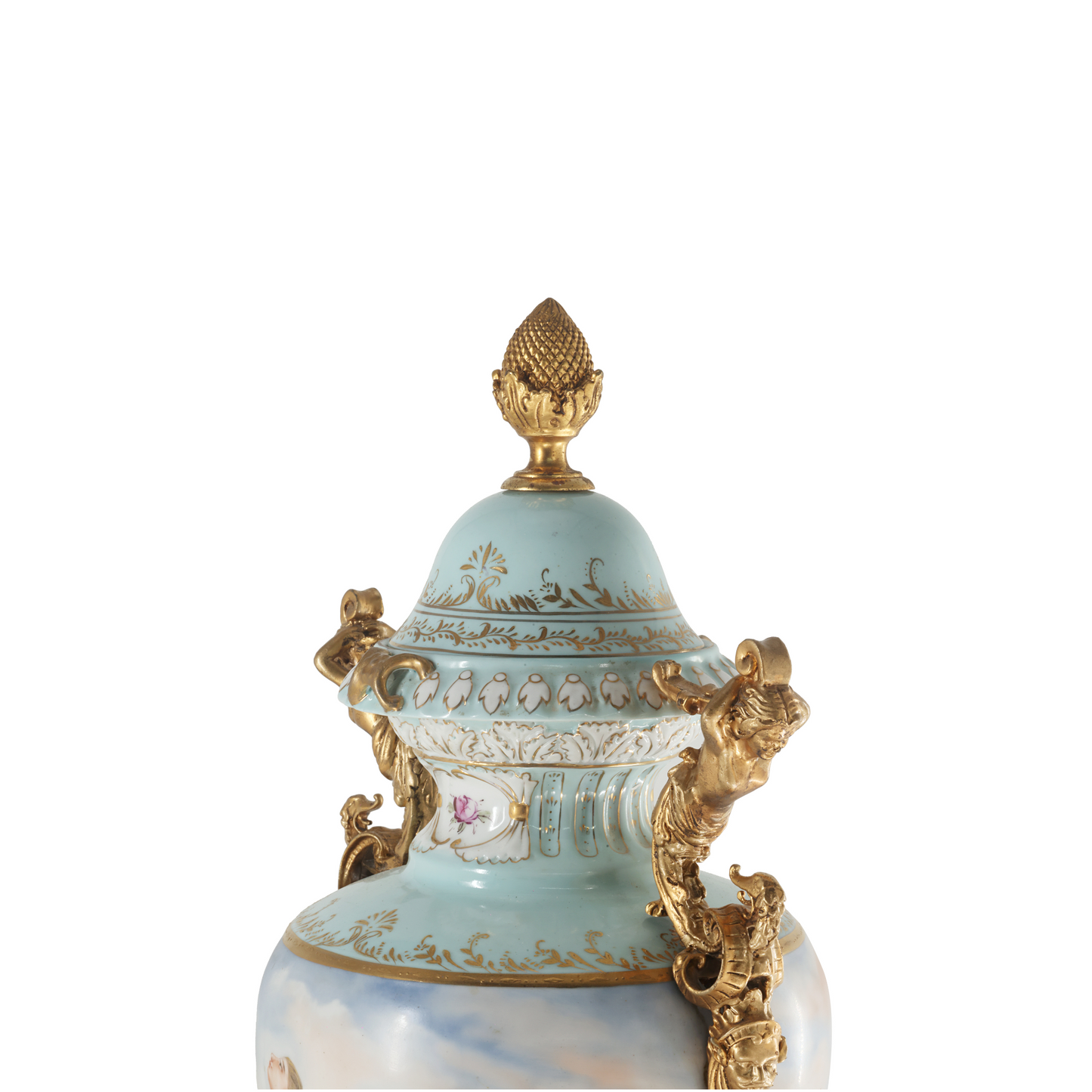 Hand-Painted Bronze Handle French Style Porcelain Vase