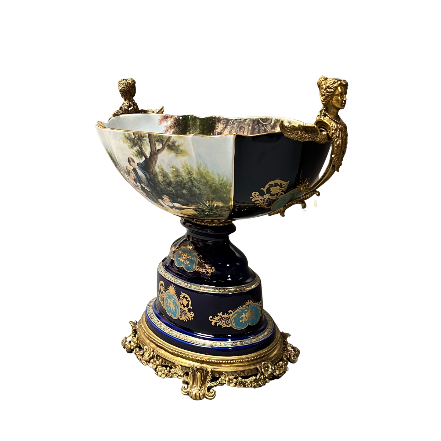 Porcelain and Bronze Rococo Style Decorative Bowl