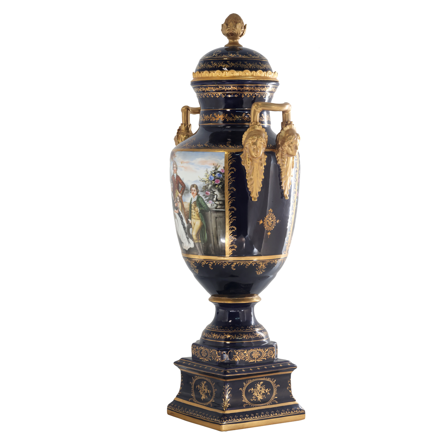 Magnífico Jarrón De Porcelana Y Bronce Pintado A Mano