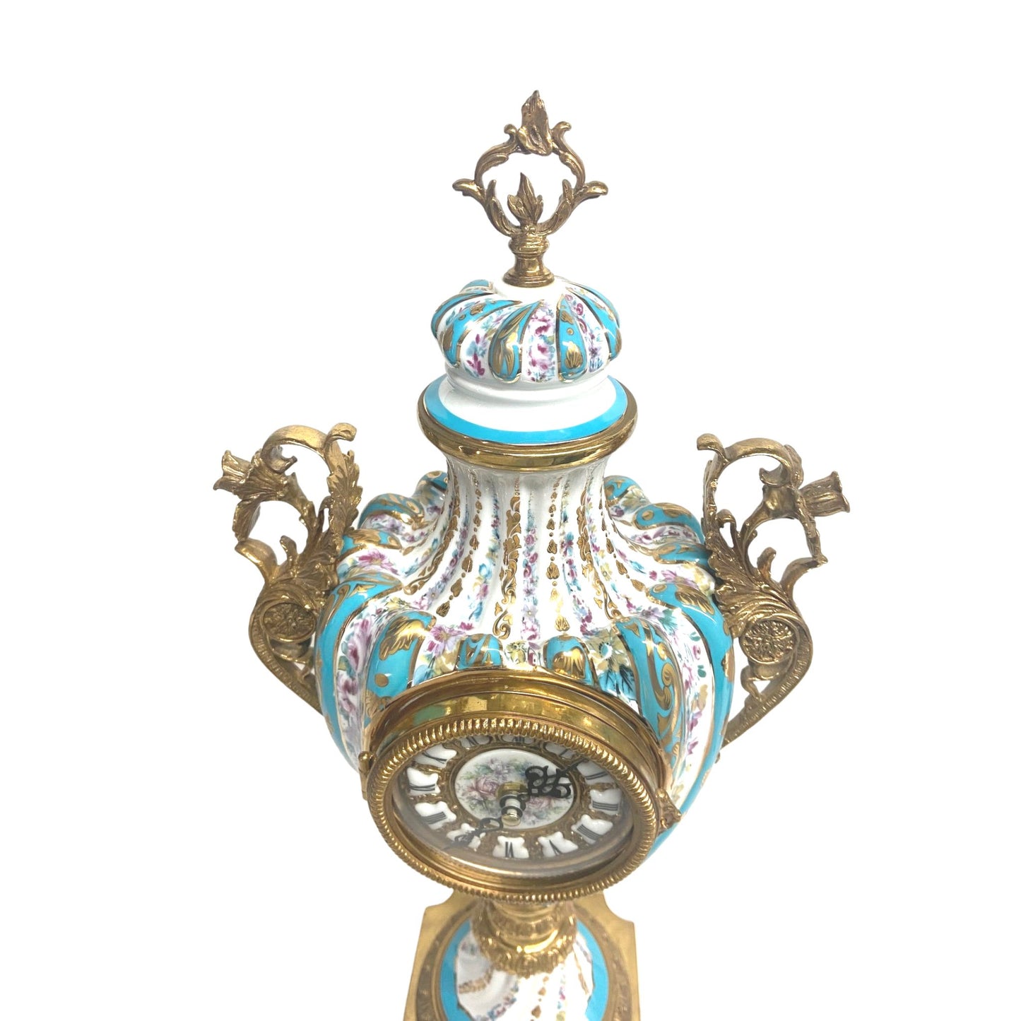 Bronze and Porcelain Hand-painted Urn With Clock