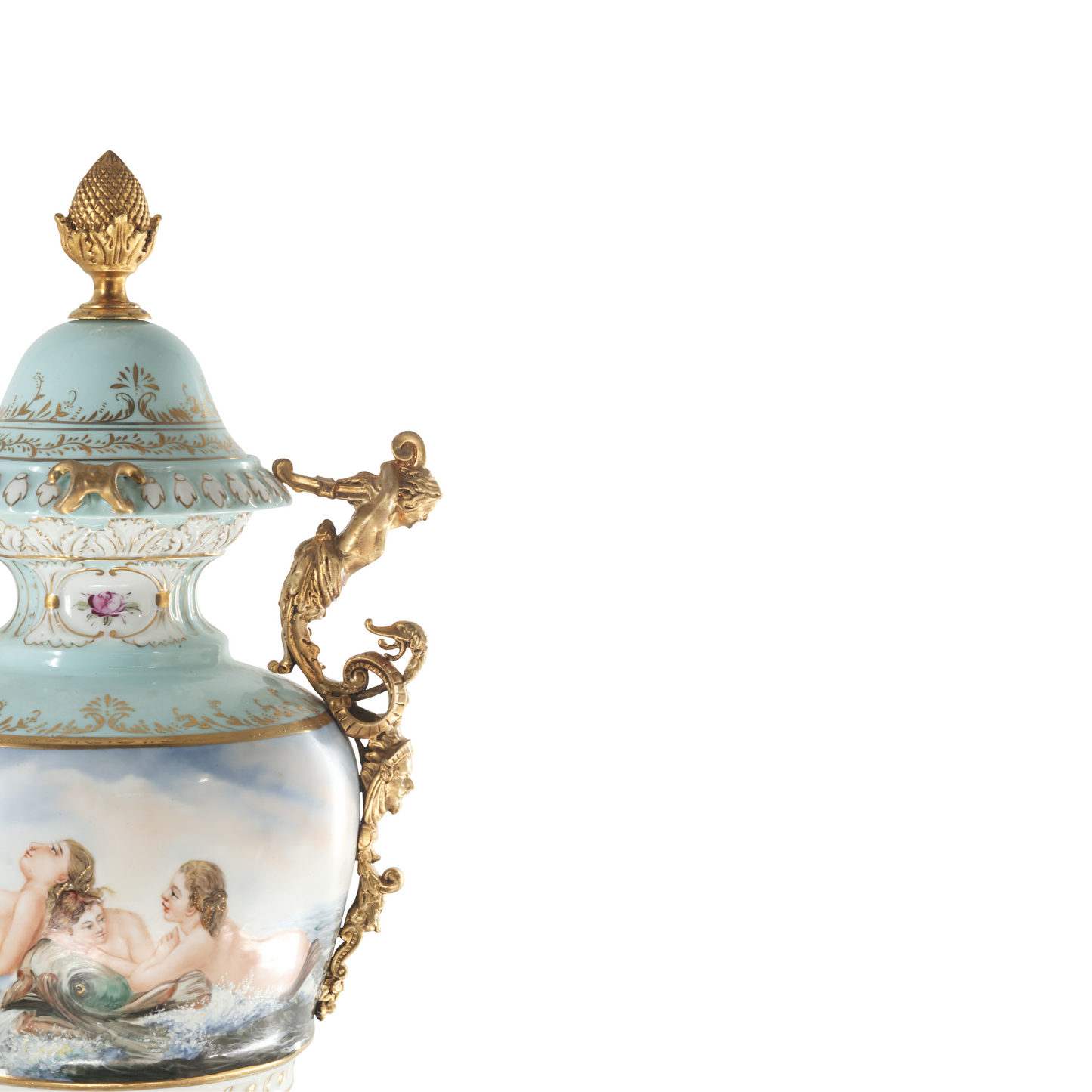 Hand-Painted Bronze Handle French Style Porcelain Vase
