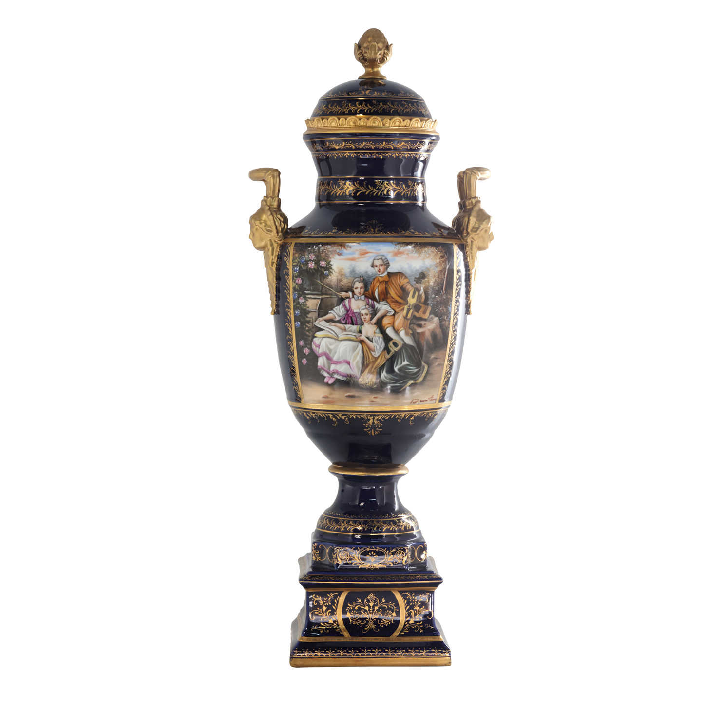 Magnífico Jarrón De Porcelana Y Bronce Pintado A Mano