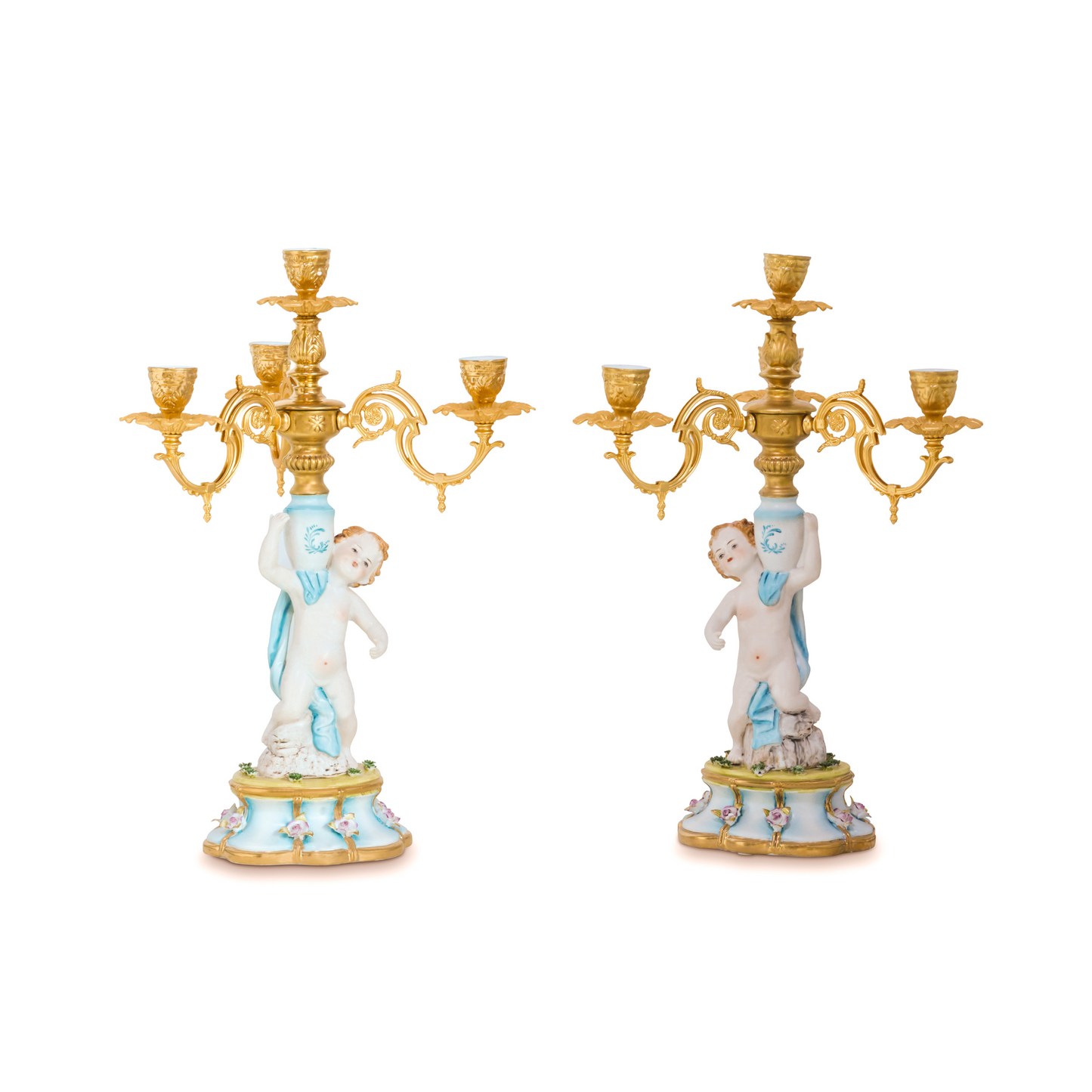 Hand-Painted Cherub Candle Holder Set