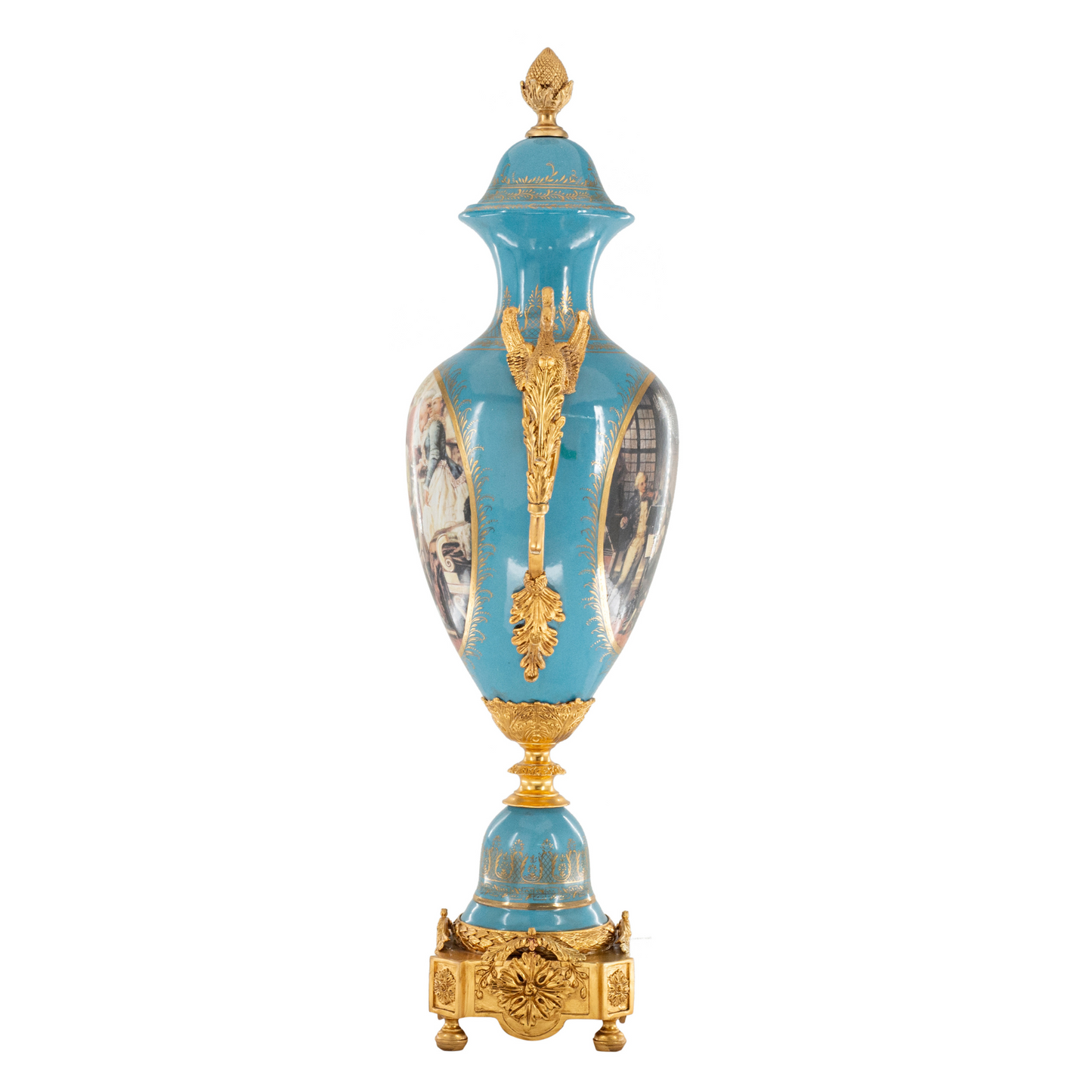 Striking Hand-painted Porcelain And Bronze Goose Handle Vase