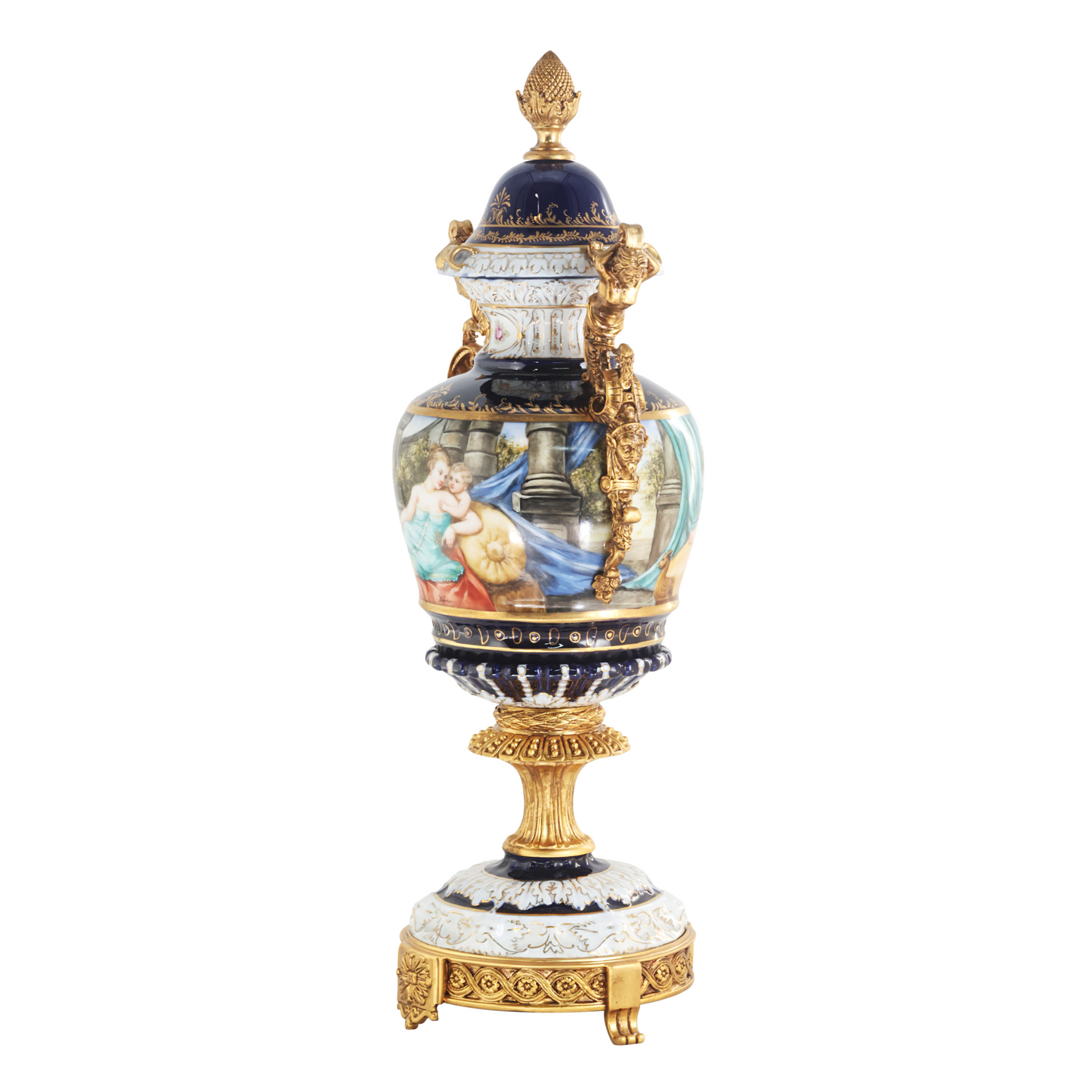Hand-painted Bronze Handle Rococo Porcelain Vase