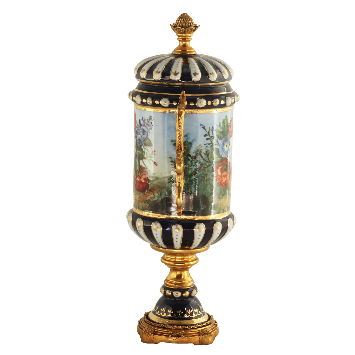 Hand-painted Dark Blue Baroque Floral Motif Jar