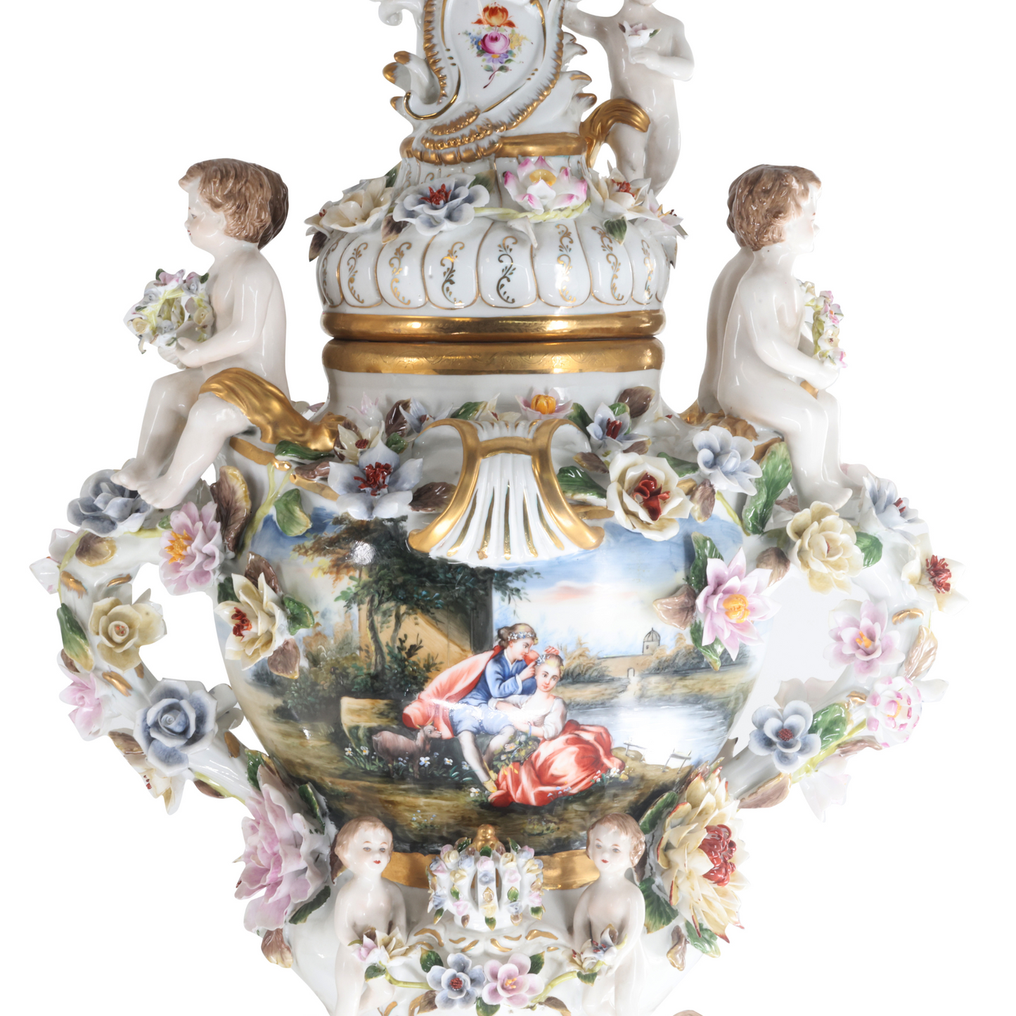 Hand-painted Rococo Three Dimensional Porcelain Flower Urn