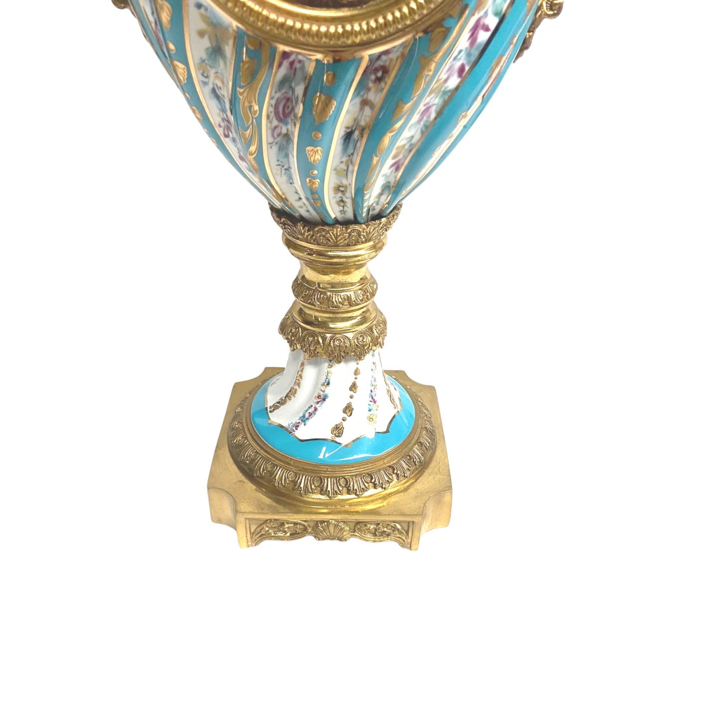 Bronze and Porcelain Hand-painted Urn With Clock
