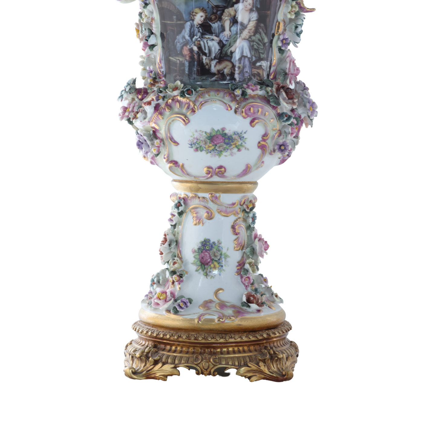 Three Dimensional Hand-painted Louis XV Style Porcelain Flower Urn