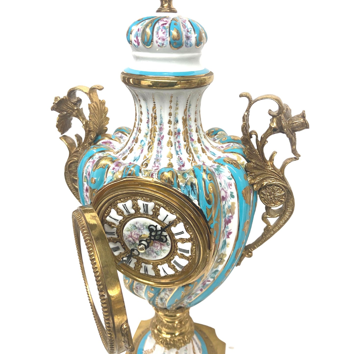 Bronze and Porcelain Hand-painted Urn With Clock