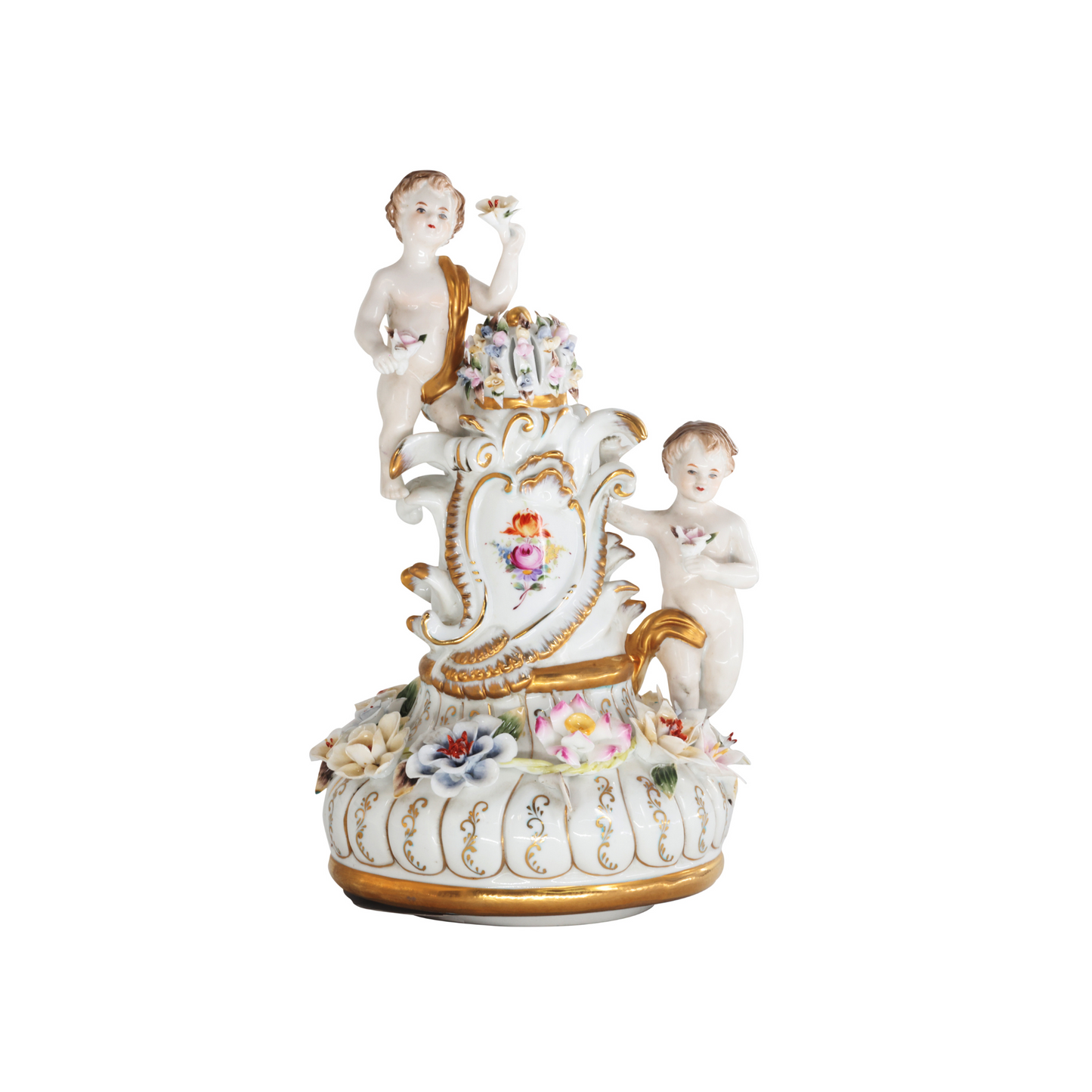 Hand-painted Rococo Three Dimensional Porcelain Flower Urn