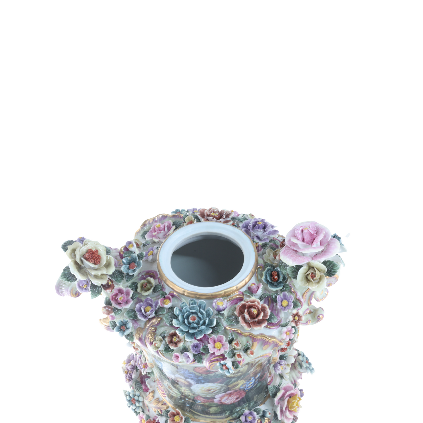 Three Dimensional Hand-painted Louis XV Style Porcelain Flower Urn