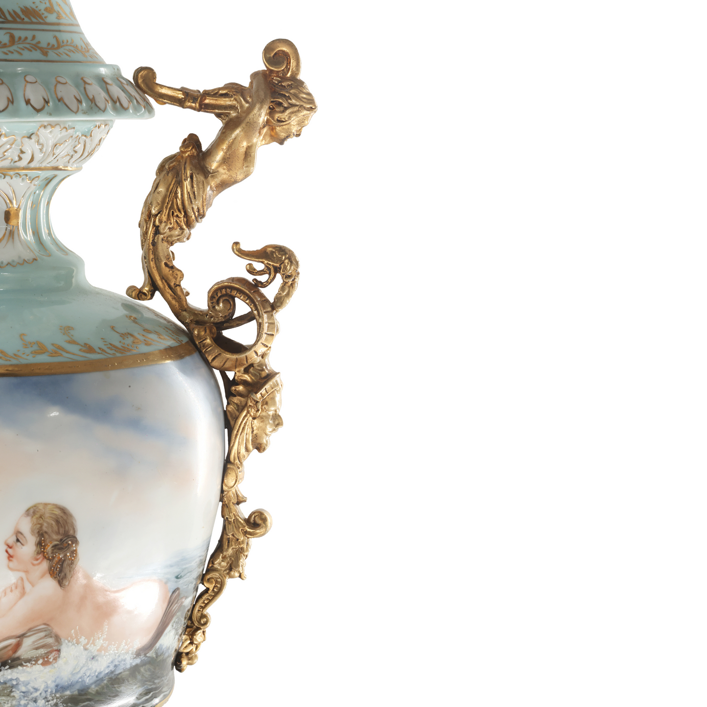 Hand-Painted Bronze Handle French Style Porcelain Vase