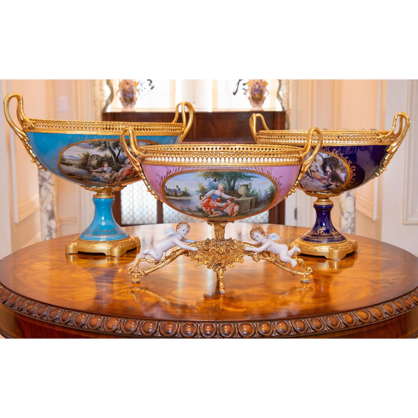 Romantic Porcelain and Bronze Serving Bowl
