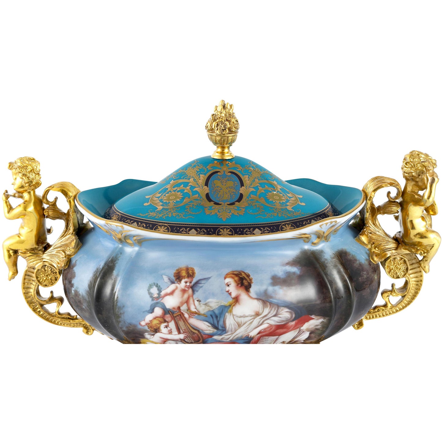DECOELEVEN ™ Bronze and Porcelain Jar with Cherub Handles