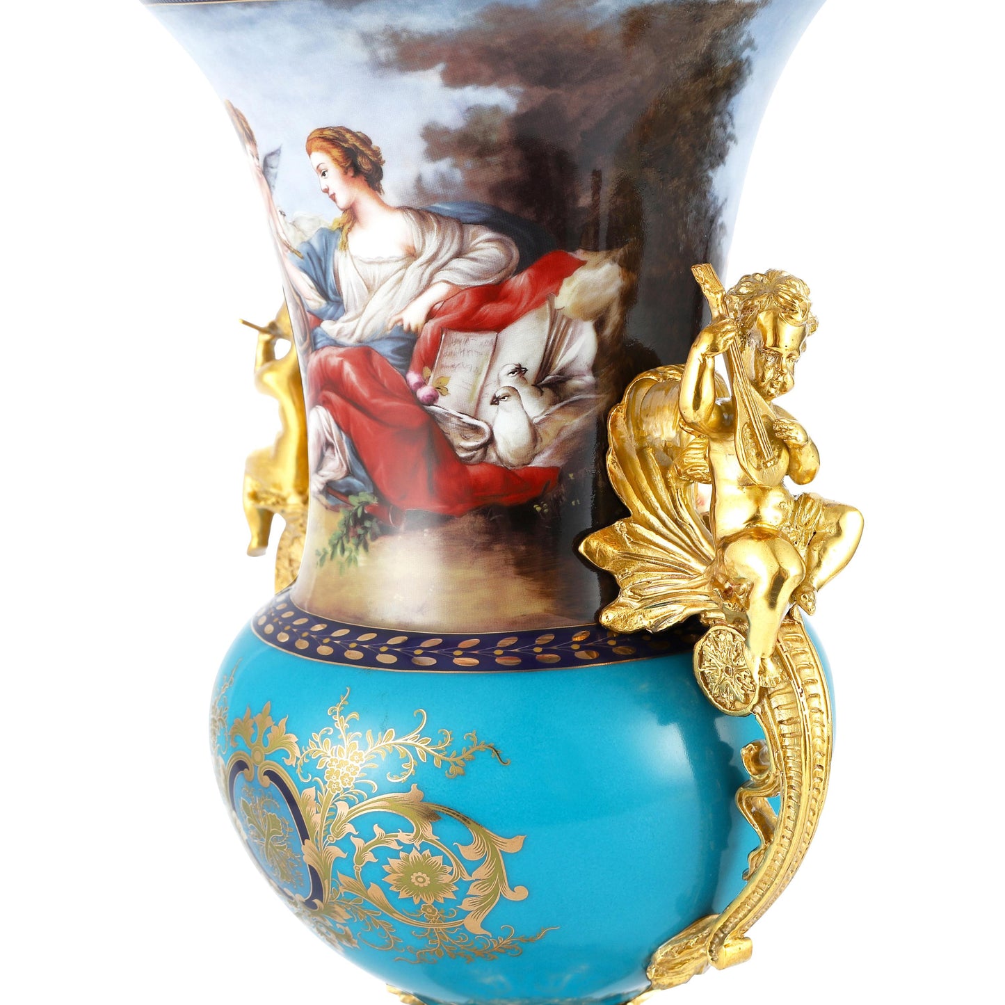 DECOELEVEN ™ Bronze and Porcelain Vase with Cherub Handles