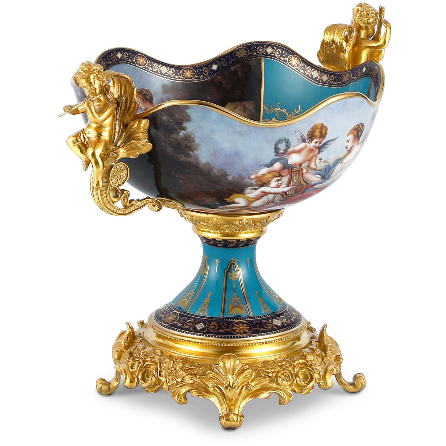 DECOELEVEN ™ Cherub Porcelain and Bronze Fruit Bowl