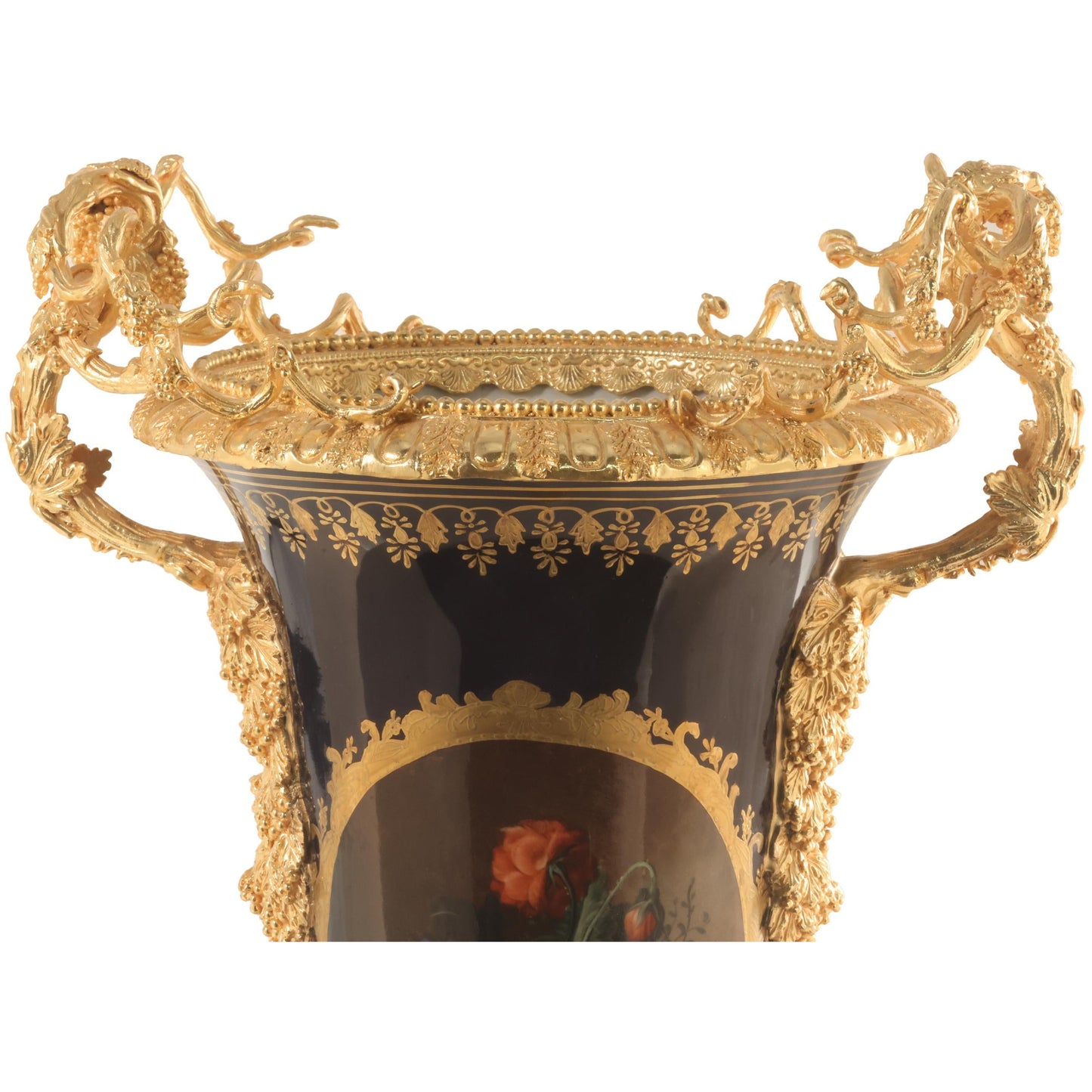 Tall Hand-painted Vase With Bronze Vines