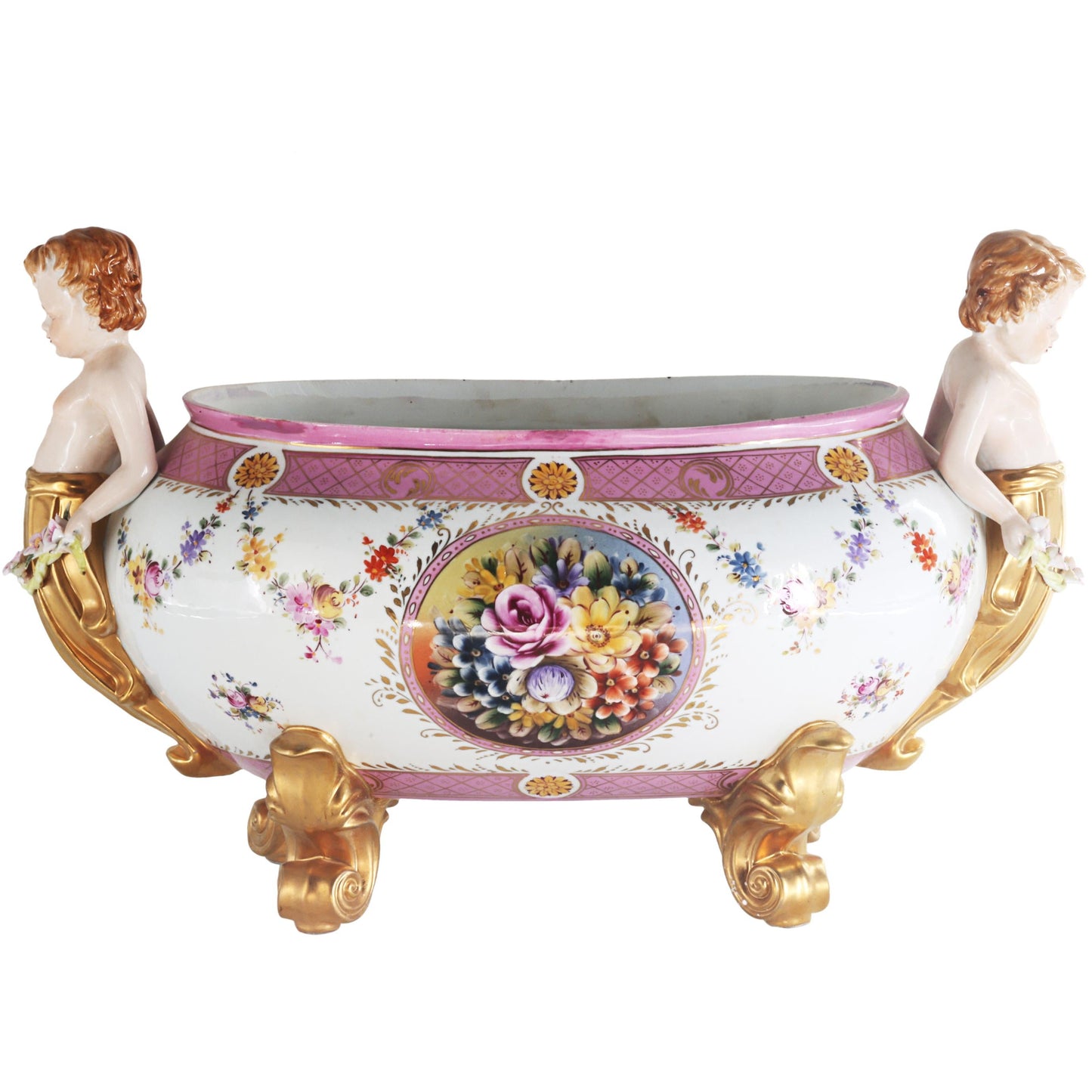 Exceptional Covered Porcelain Cherub Jar