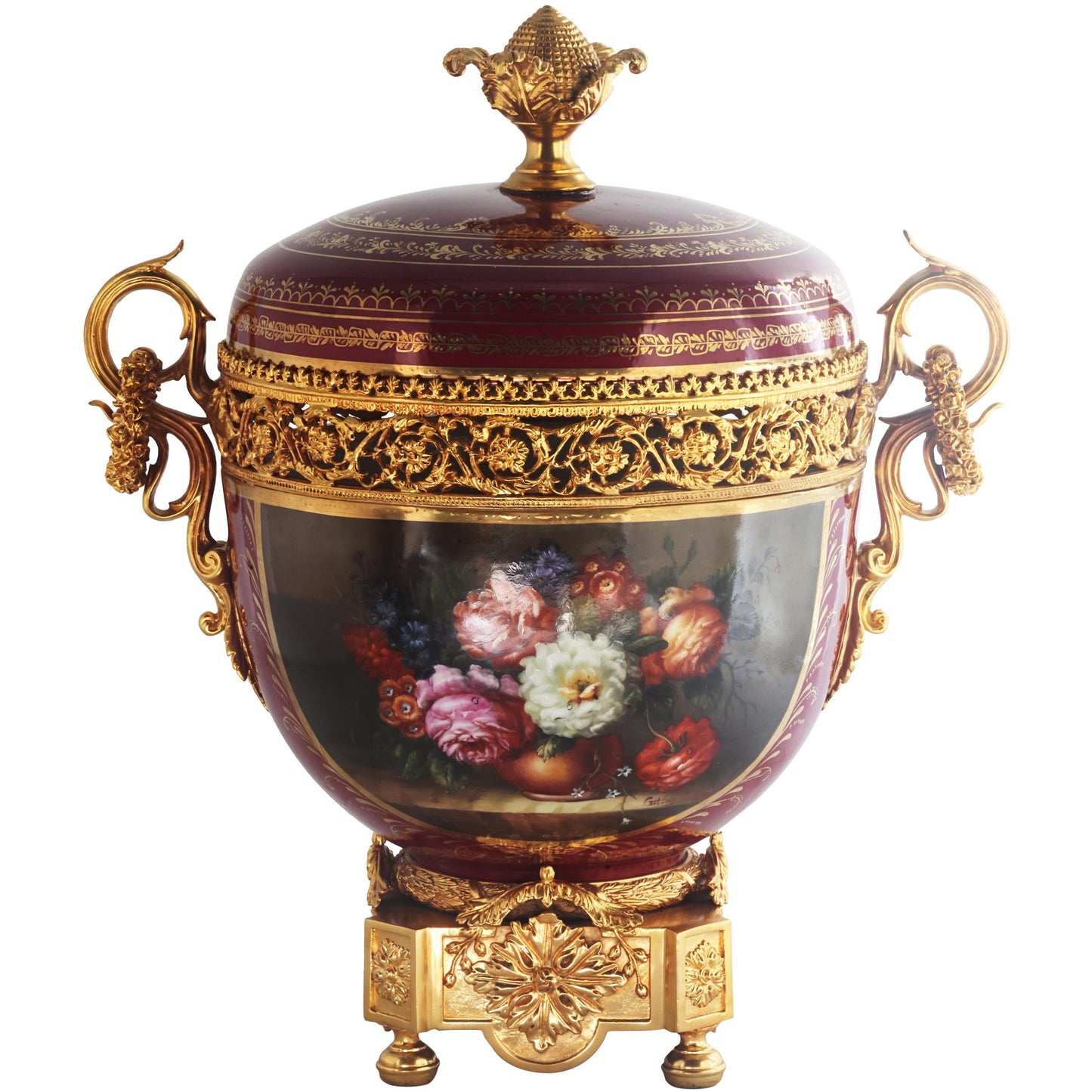 Tarro De Porcelana Y Bronce Asa Anilla