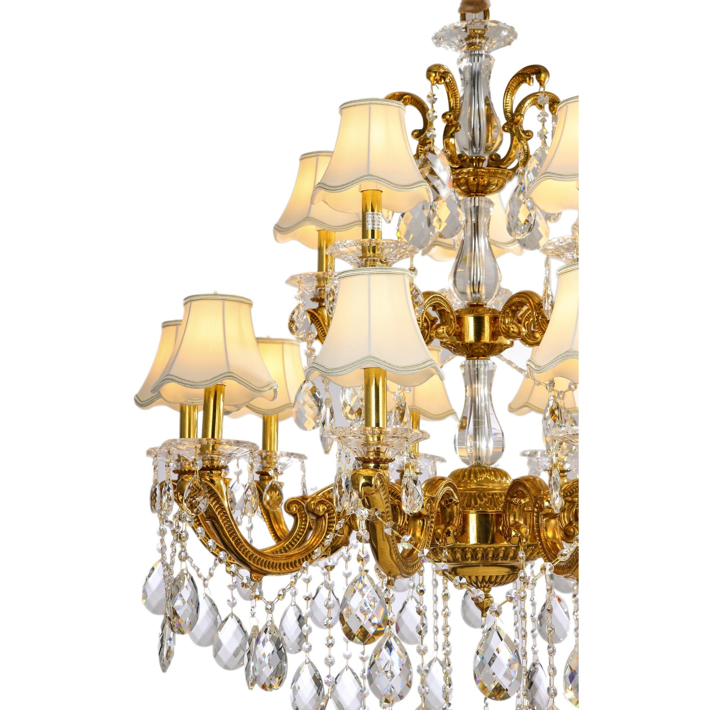 Three Tier Brass and Crystal Chandelier