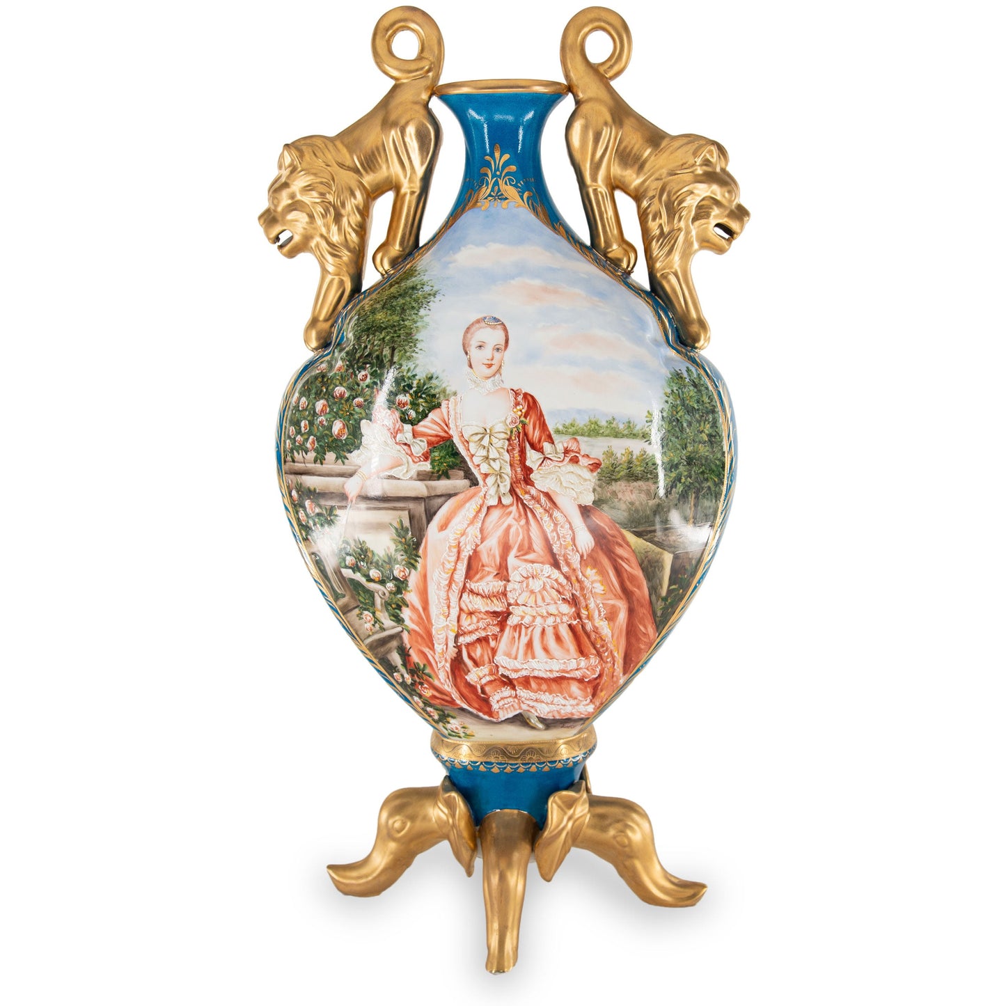 Jarrón Plano Porcelana Asa León