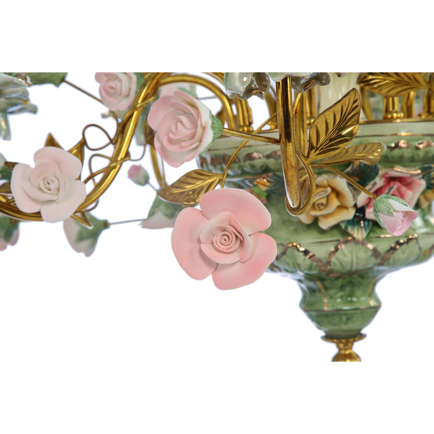 Porcelain and Brass Floral Chandelier