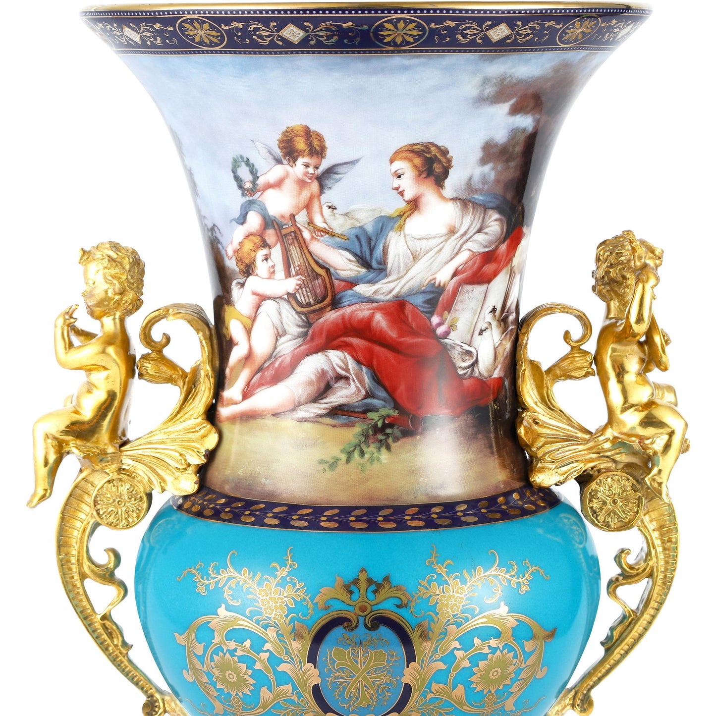 DECOELEVEN ™ Bronze and Porcelain Vase with Cherub Handles