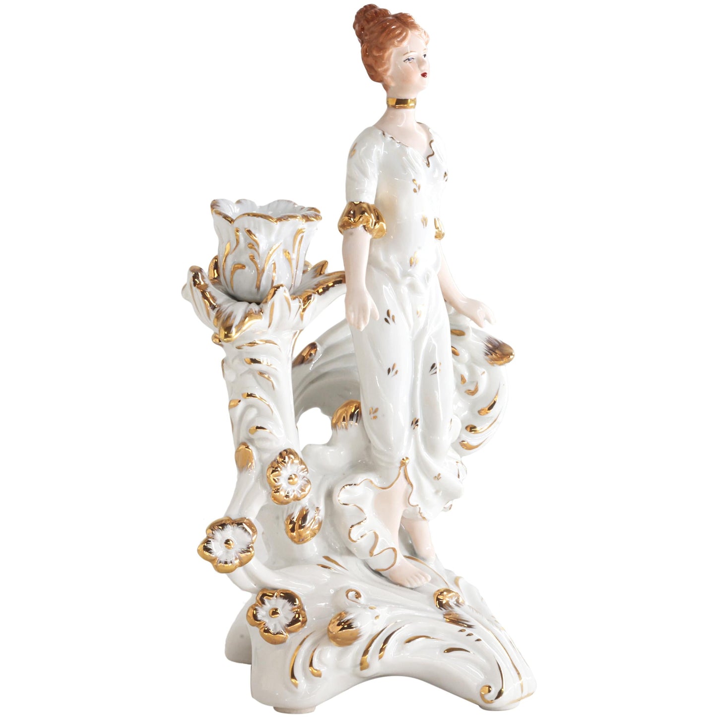 Pair of White Hand-painted Porcelain Candlestick Holders