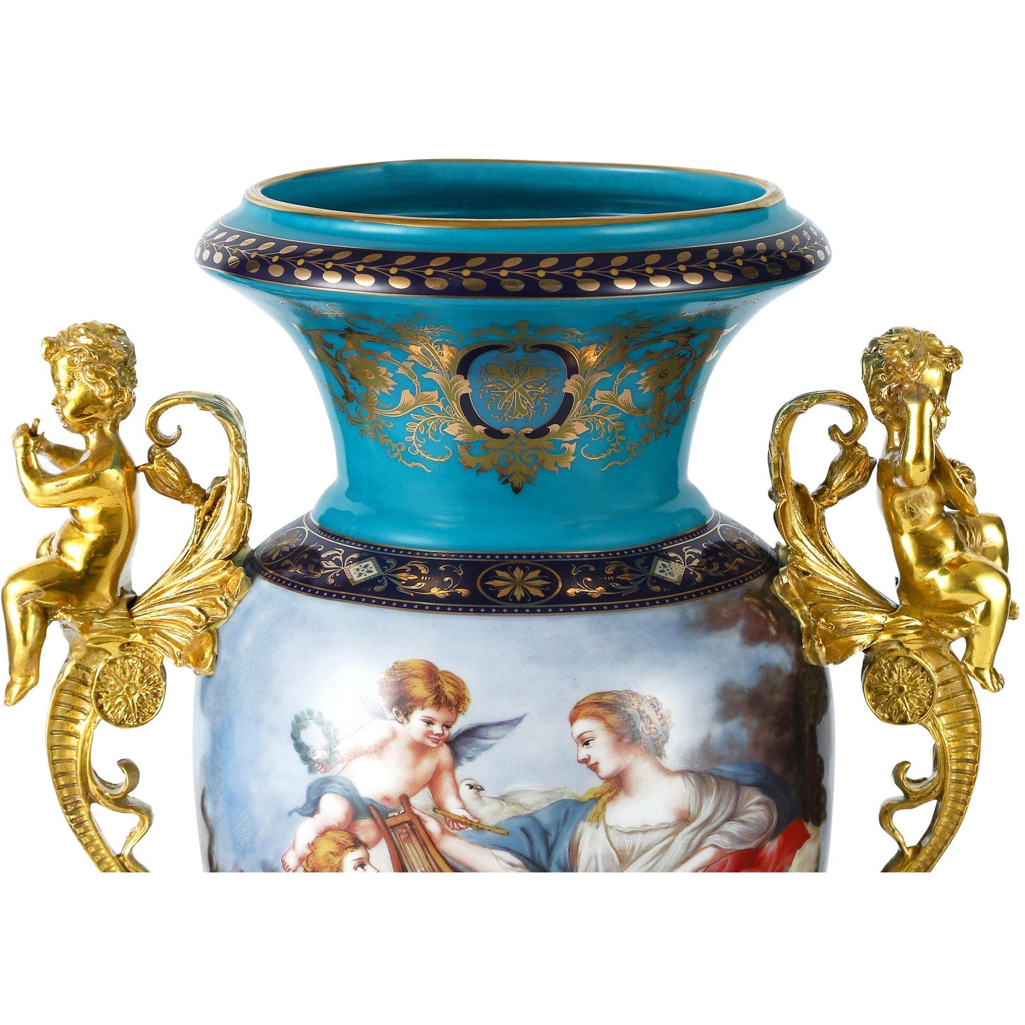 Florero de Bronce y Porcelana con Asas de Querubín DECOELEVEN™