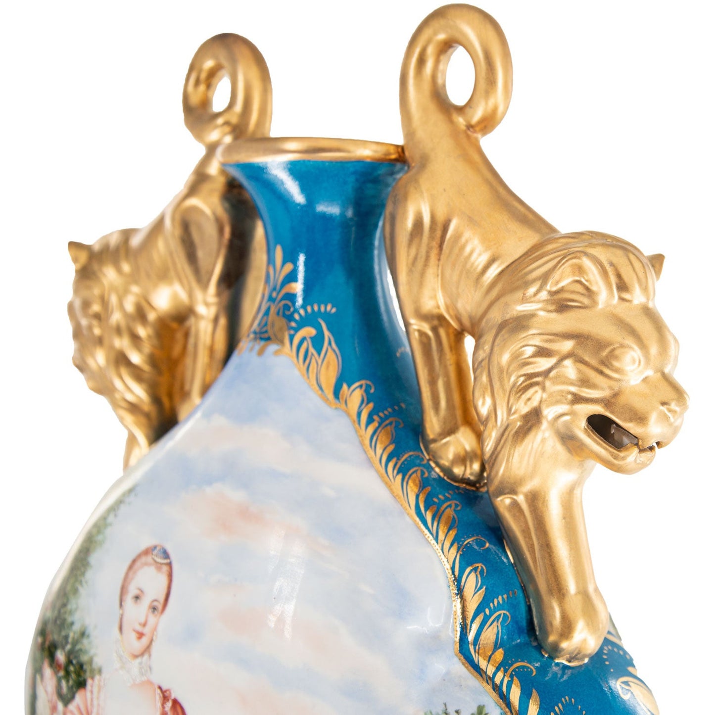 Jarrón Plano Porcelana Asa León