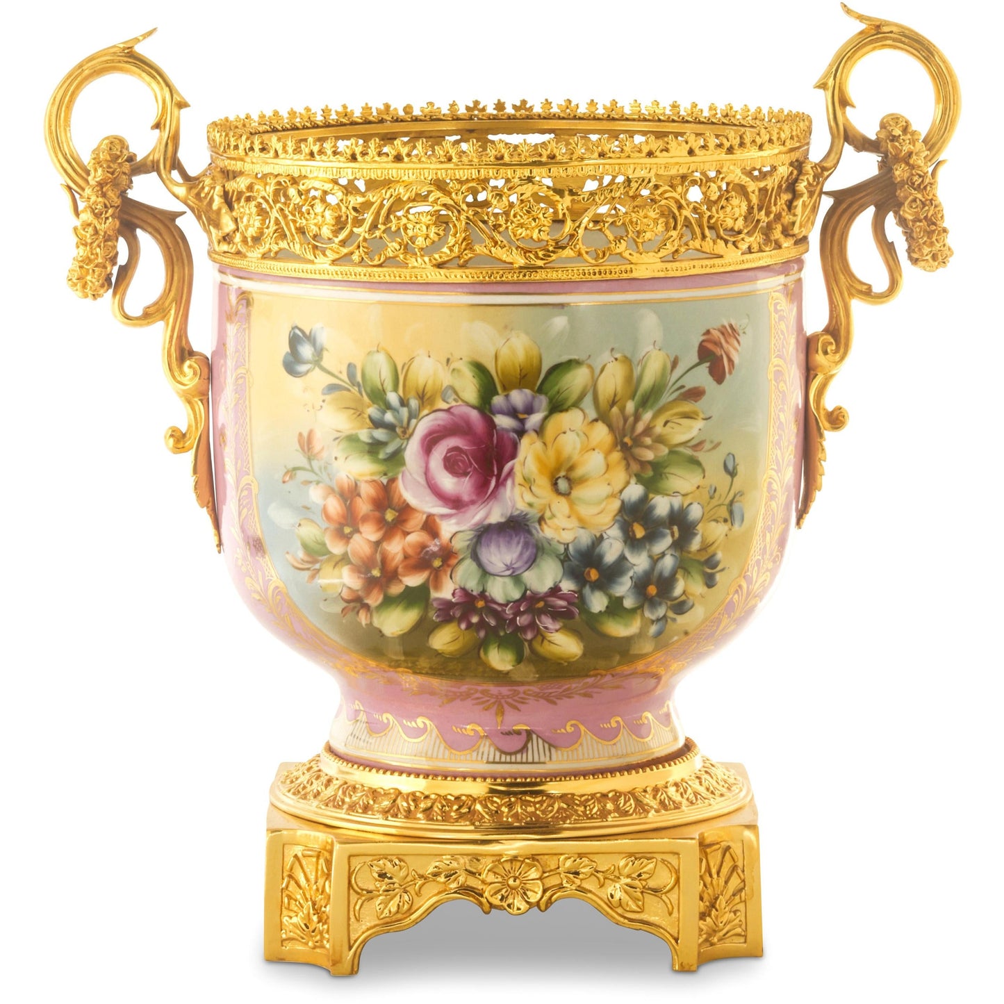 Tarro De Porcelana Y Bronce Asa Anilla