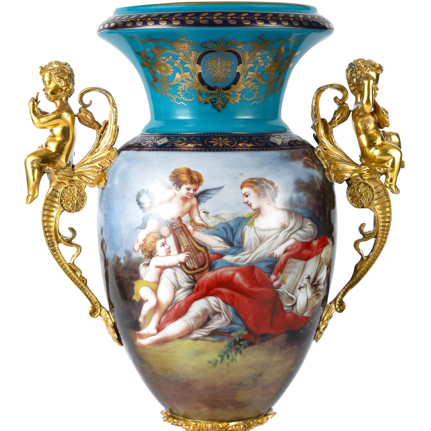 Florero de Bronce y Porcelana con Asas de Querubín DECOELEVEN™