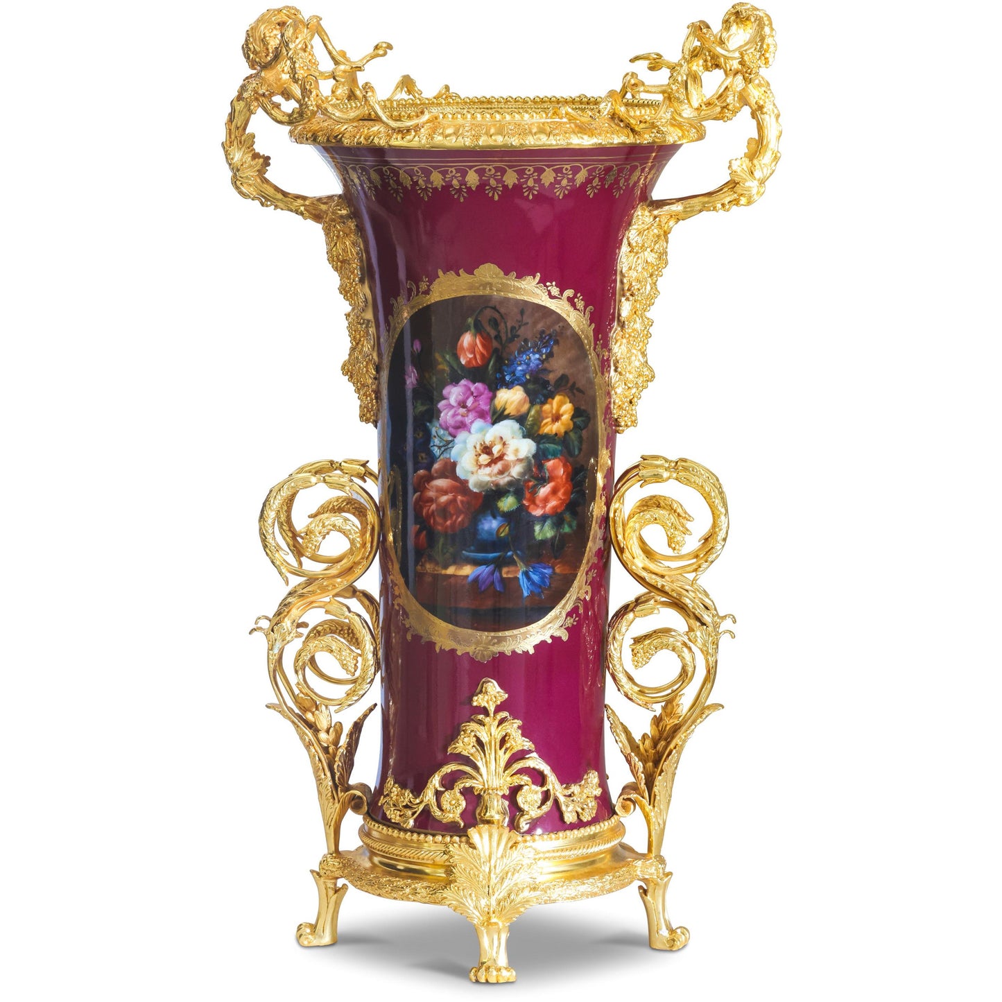 Tall Hand-painted Vase With Bronze Vines